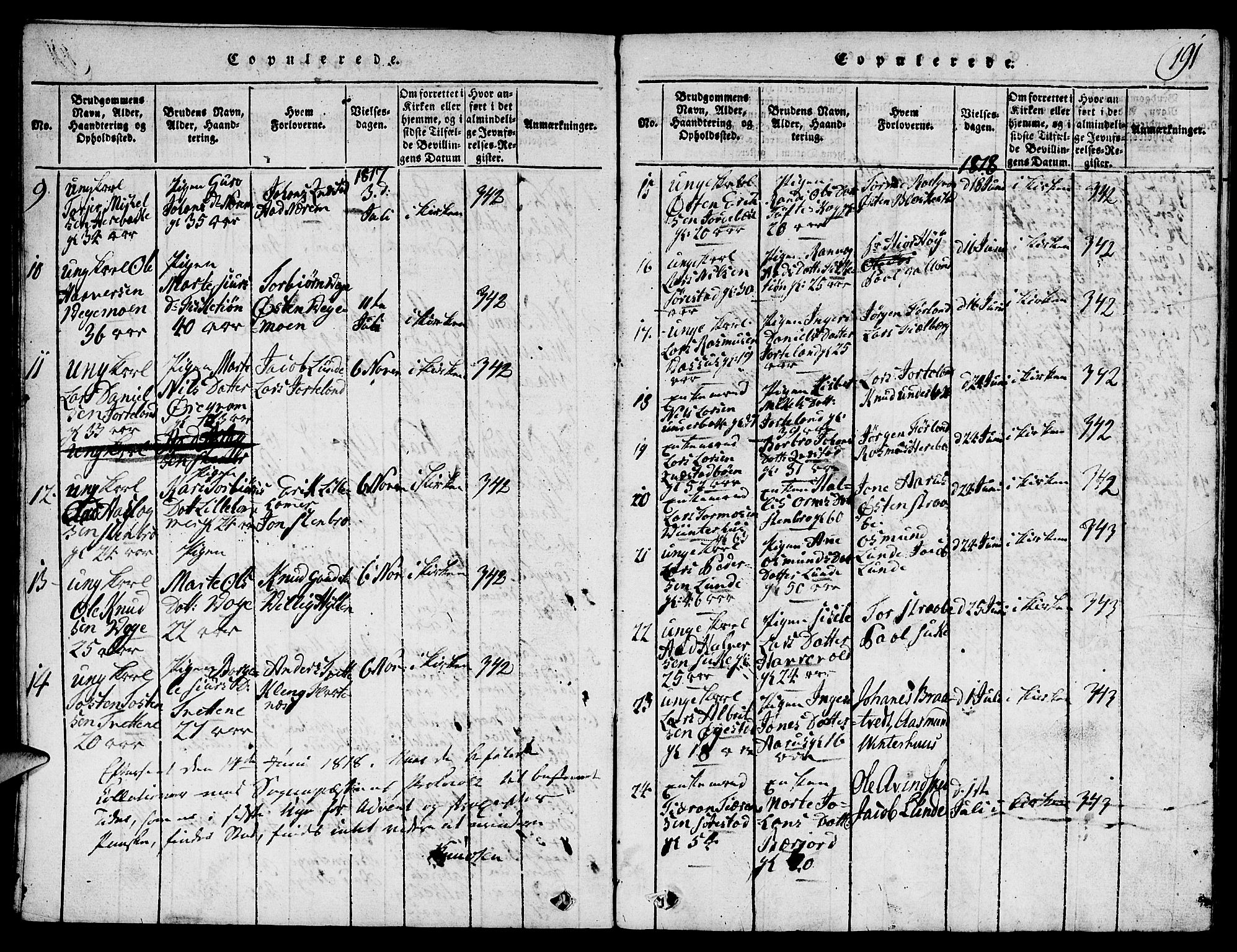 Suldal sokneprestkontor, AV/SAST-A-101845/01/V/L0001: Parish register (copy) no. B 1, 1816-1836, p. 191