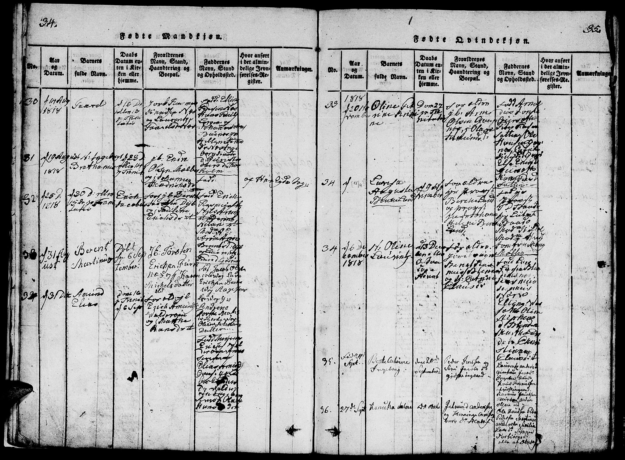 Ministerialprotokoller, klokkerbøker og fødselsregistre - Møre og Romsdal, AV/SAT-A-1454/528/L0423: Parish register (copy) no. 528C04, 1816-1827, p. 34-35