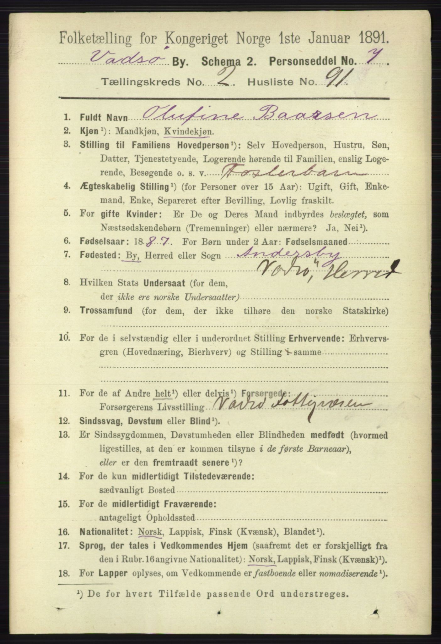 RA, 1891 census for 2003 Vadsø, 1891, p. 1579