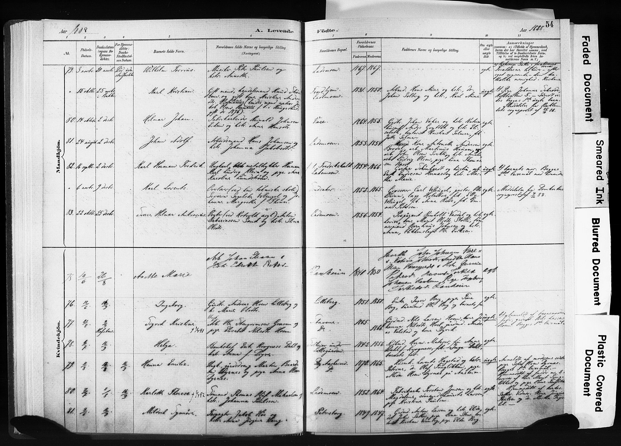 Ministerialprotokoller, klokkerbøker og fødselsregistre - Sør-Trøndelag, SAT/A-1456/606/L0300: Parish register (official) no. 606A15, 1886-1893, p. 54
