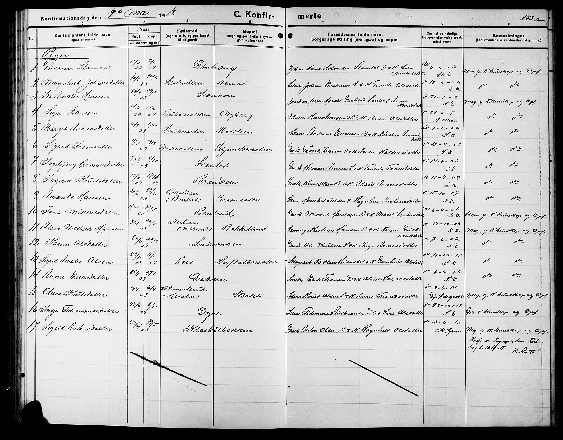 Sør-Aurdal prestekontor, SAH/PREST-128/H/Ha/Hab/L0009: Parish register (copy) no. 9, 1894-1924, p. 143c