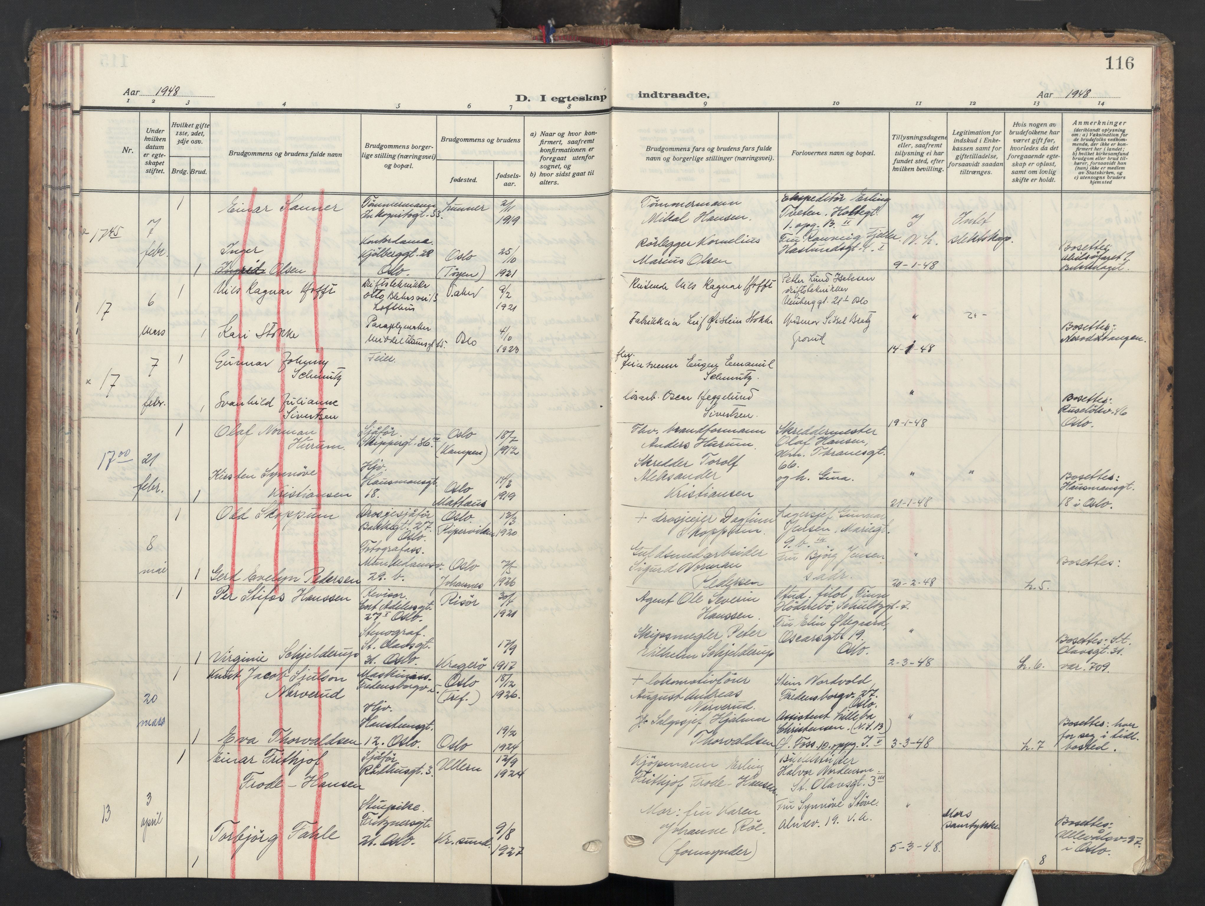 Oslo domkirke Kirkebøker, AV/SAO-A-10752/G/Ga/L0007: Parish register (copy) no. 7, 1937-1951, p. 116