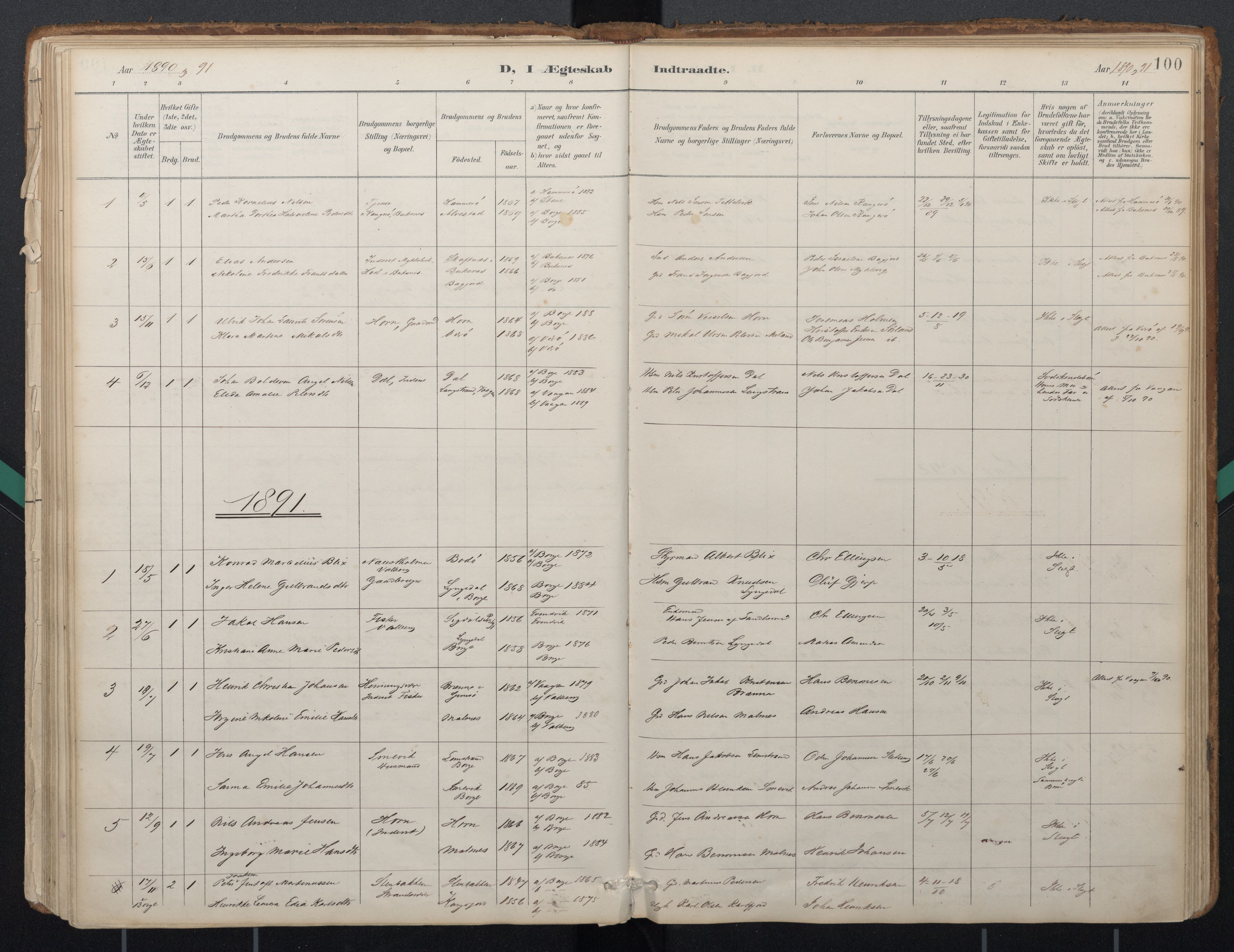 Ministerialprotokoller, klokkerbøker og fødselsregistre - Nordland, AV/SAT-A-1459/884/L1193: Parish register (official) no. 884A01, 1888-1905, p. 100