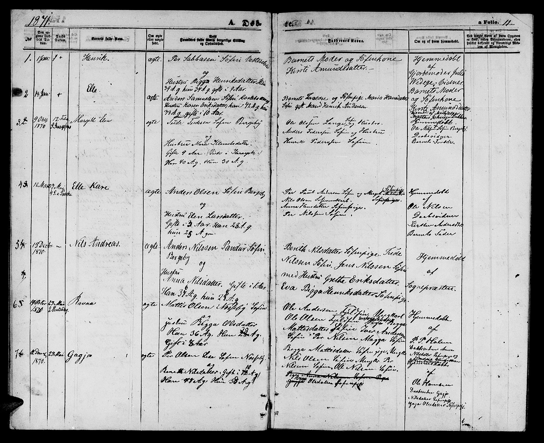 Nesseby sokneprestkontor, SATØ/S-1330/H/Hb/L0003klokker: Parish register (copy) no. 3, 1869-1876, p. 11