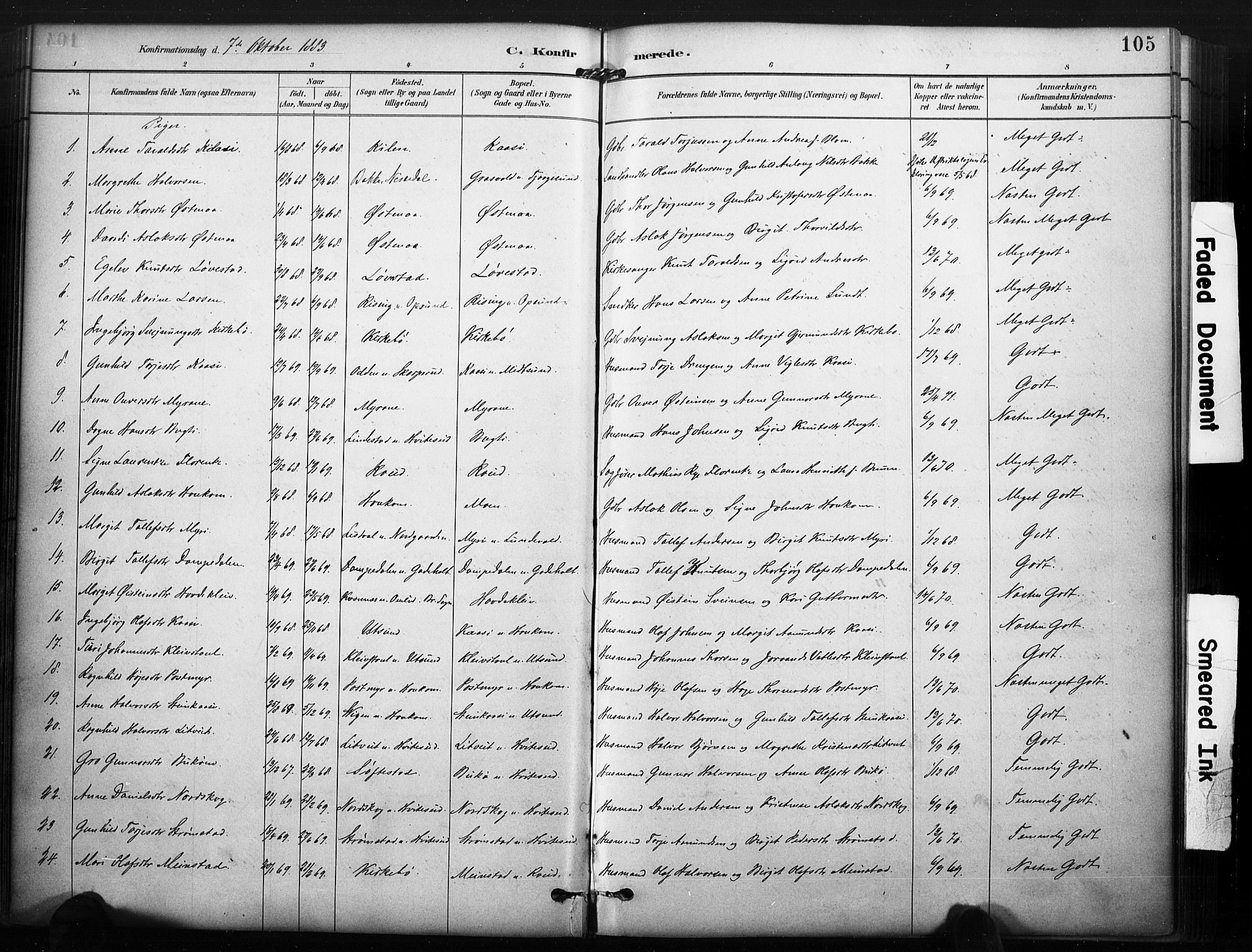 Kviteseid kirkebøker, SAKO/A-276/F/Fa/L0008: Parish register (official) no. I 8, 1882-1903, p. 105