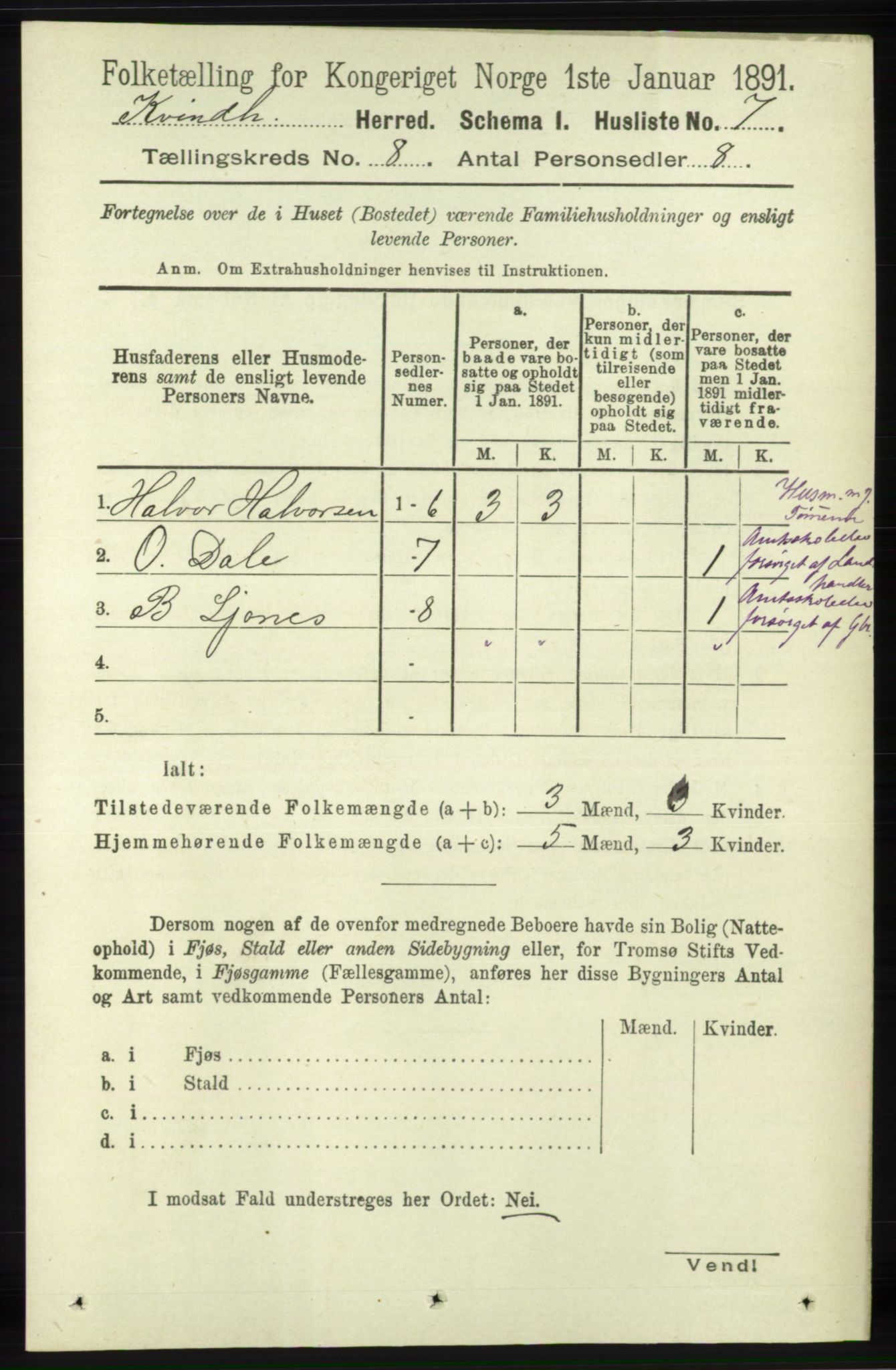 RA, 1891 census for 1224 Kvinnherad, 1891, p. 2928