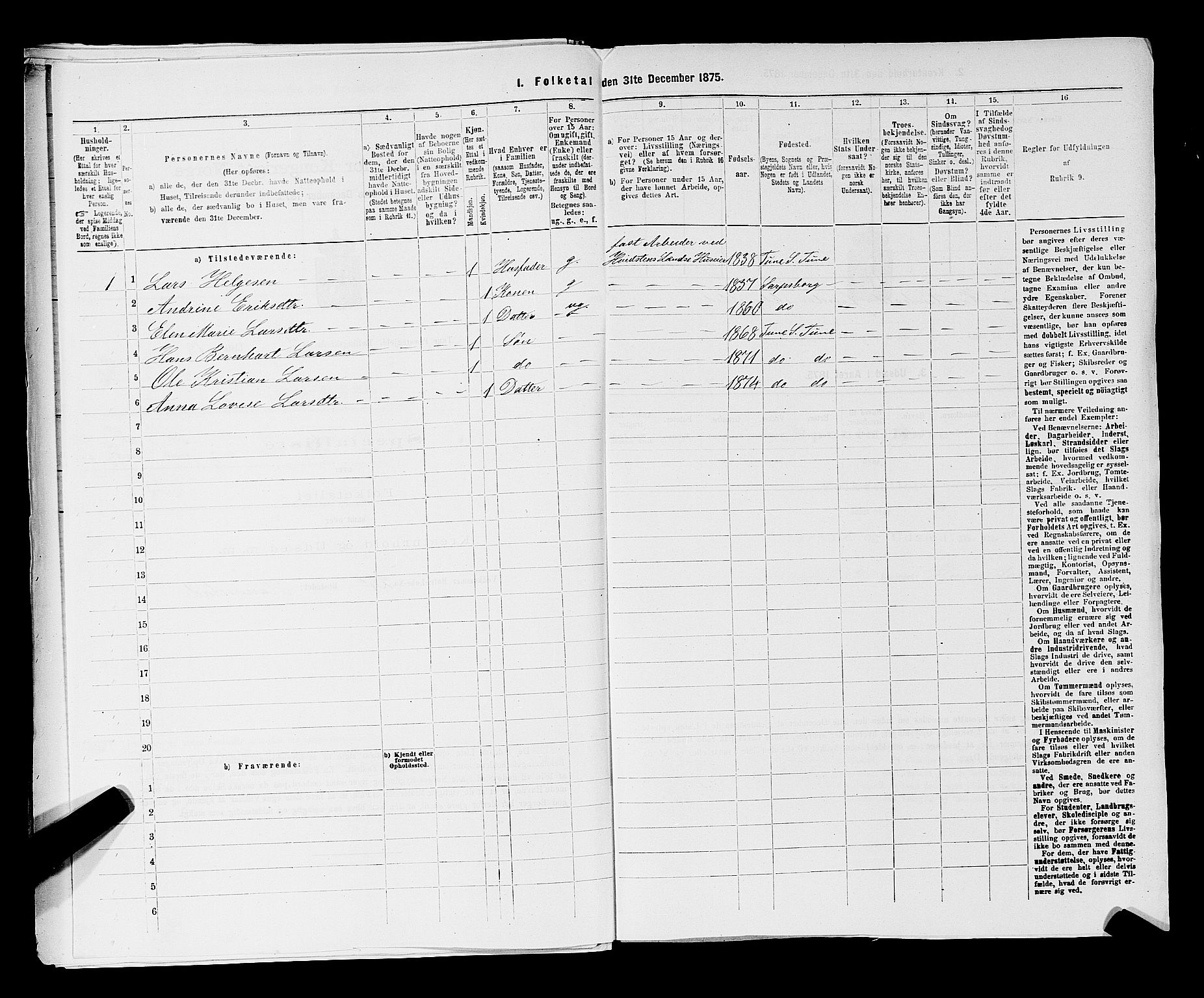 RA, 1875 census for 0130P Tune, 1875, p. 1275