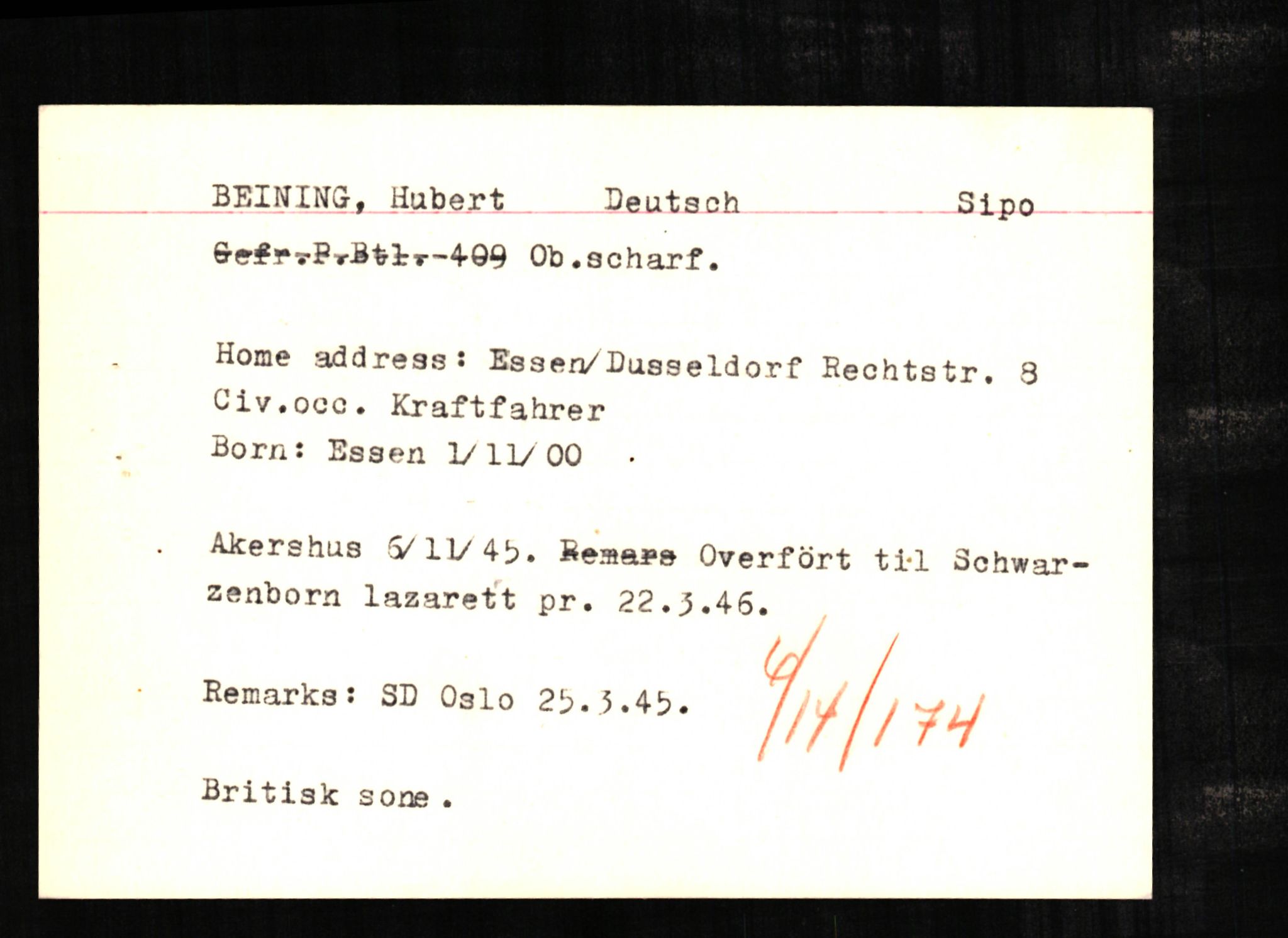 Forsvaret, Forsvarets overkommando II, AV/RA-RAFA-3915/D/Db/L0002: CI Questionaires. Tyske okkupasjonsstyrker i Norge. Tyskere., 1945-1946, p. 505