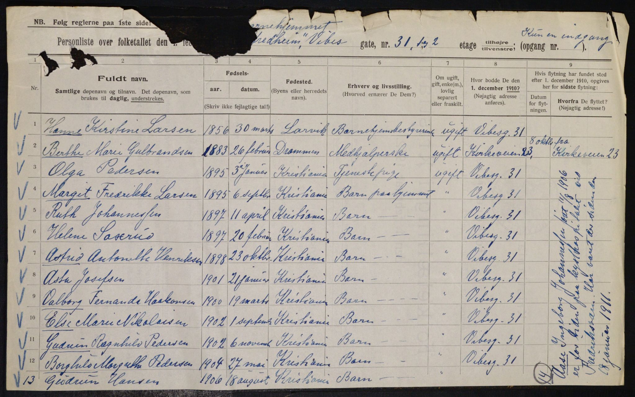 OBA, Municipal Census 1912 for Kristiania, 1912, p. 123422