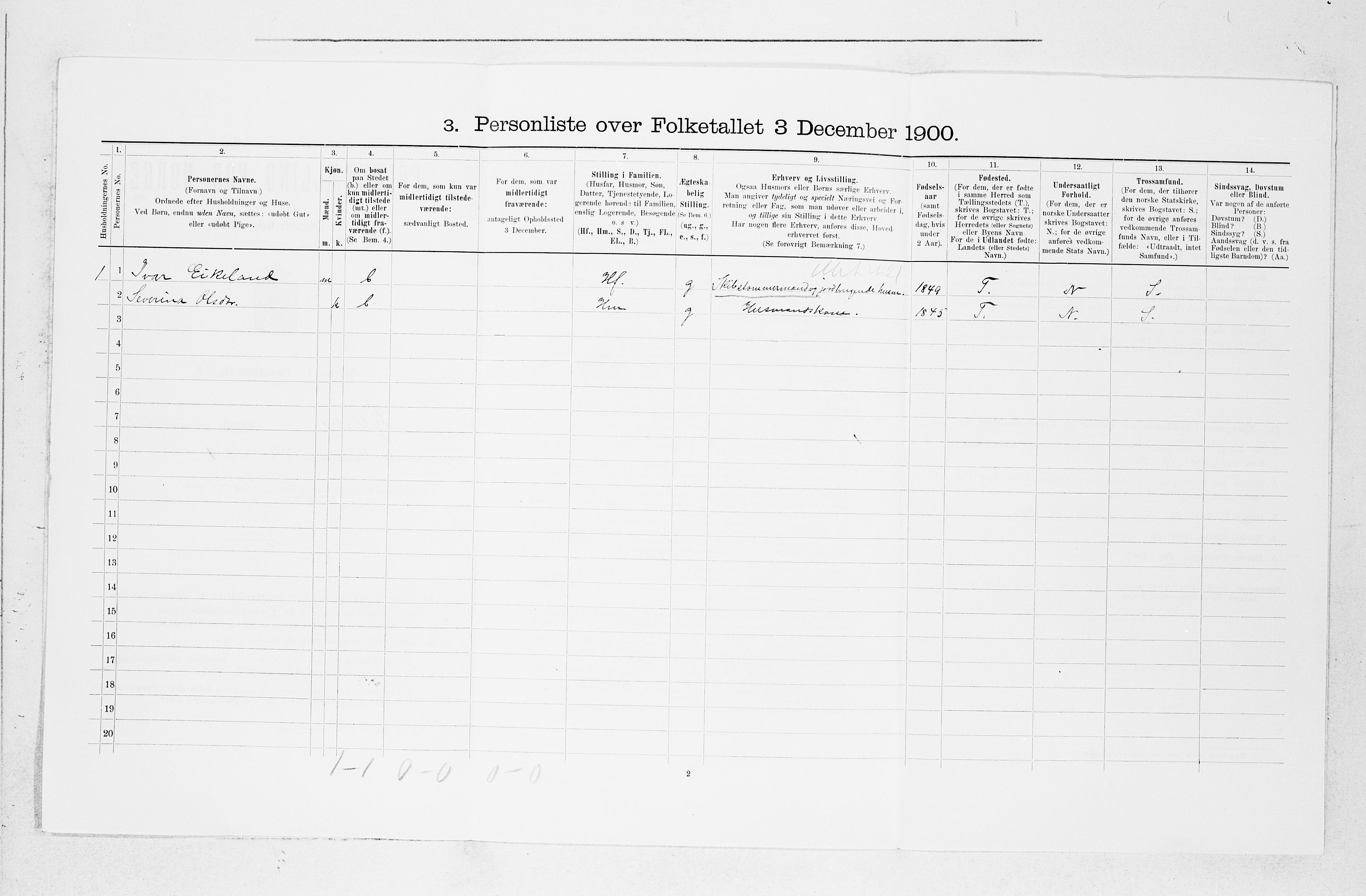 SAB, 1900 census for Fjelberg, 1900, p. 160