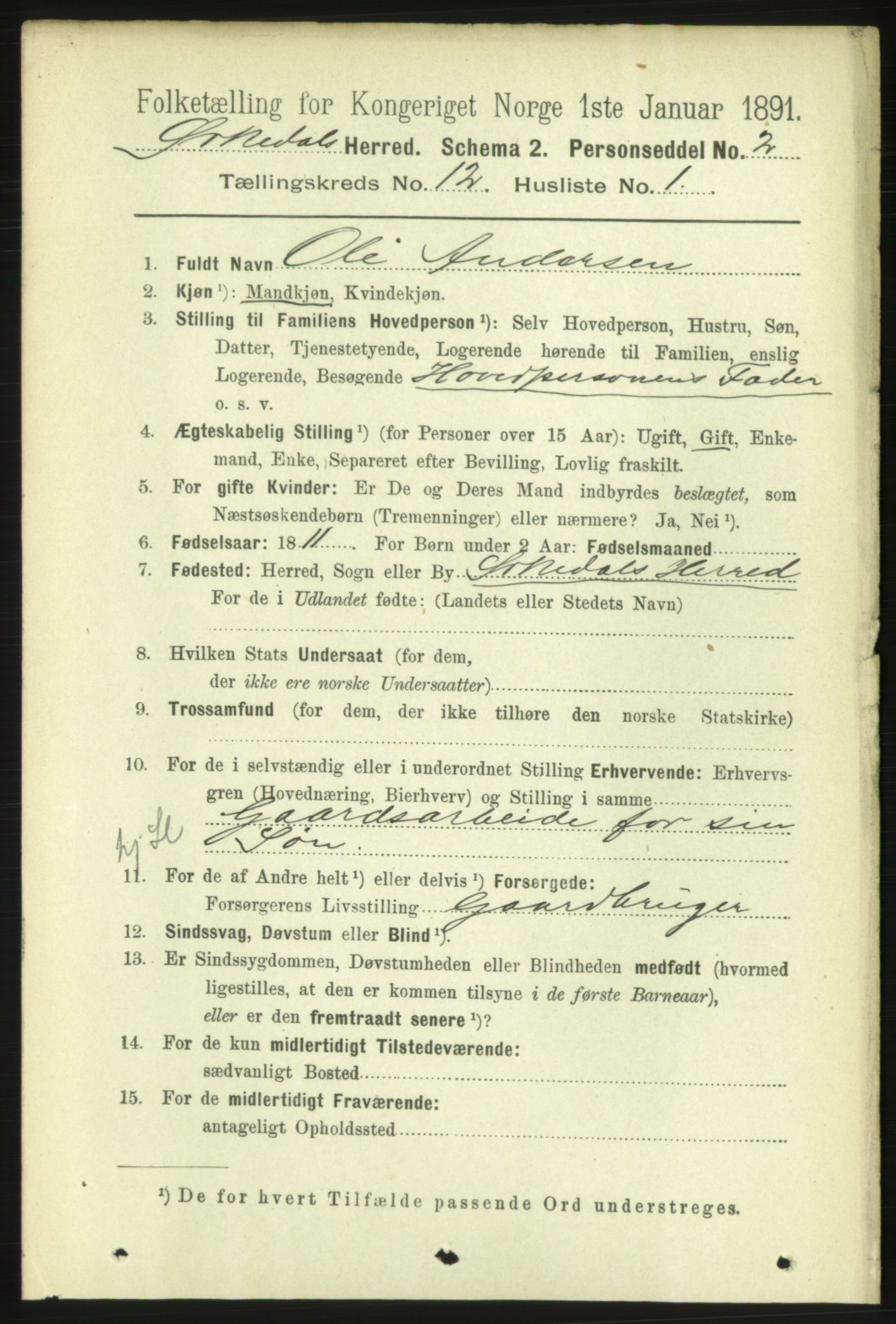 RA, 1891 census for 1638 Orkdal, 1891, p. 5581