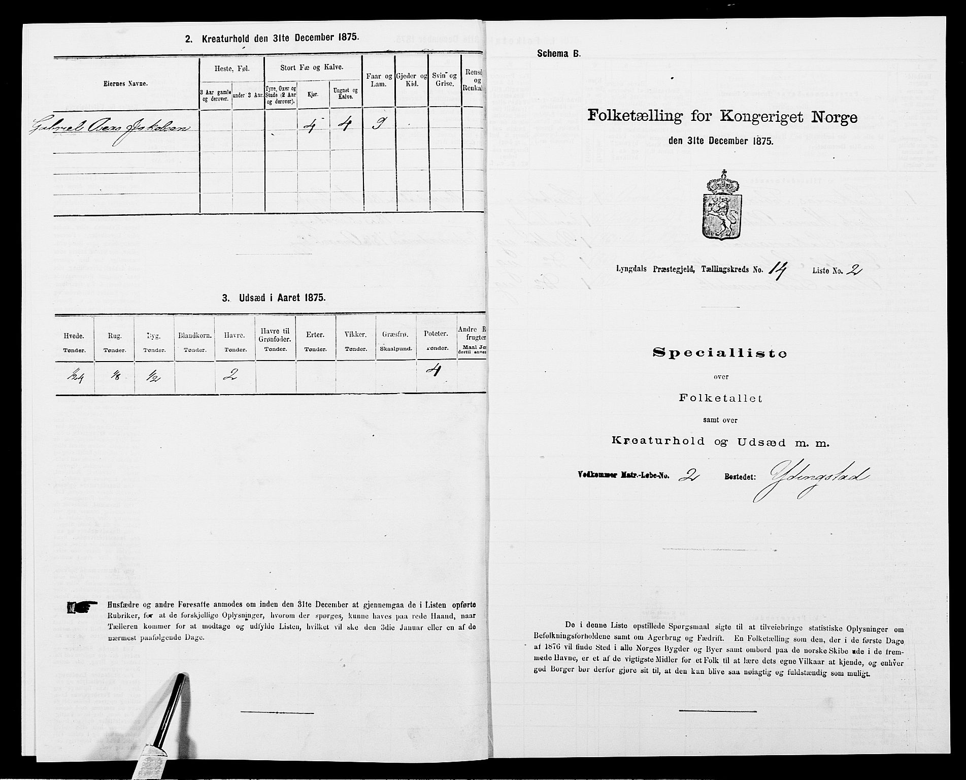 SAK, 1875 census for 1032P Lyngdal, 1875, p. 2017