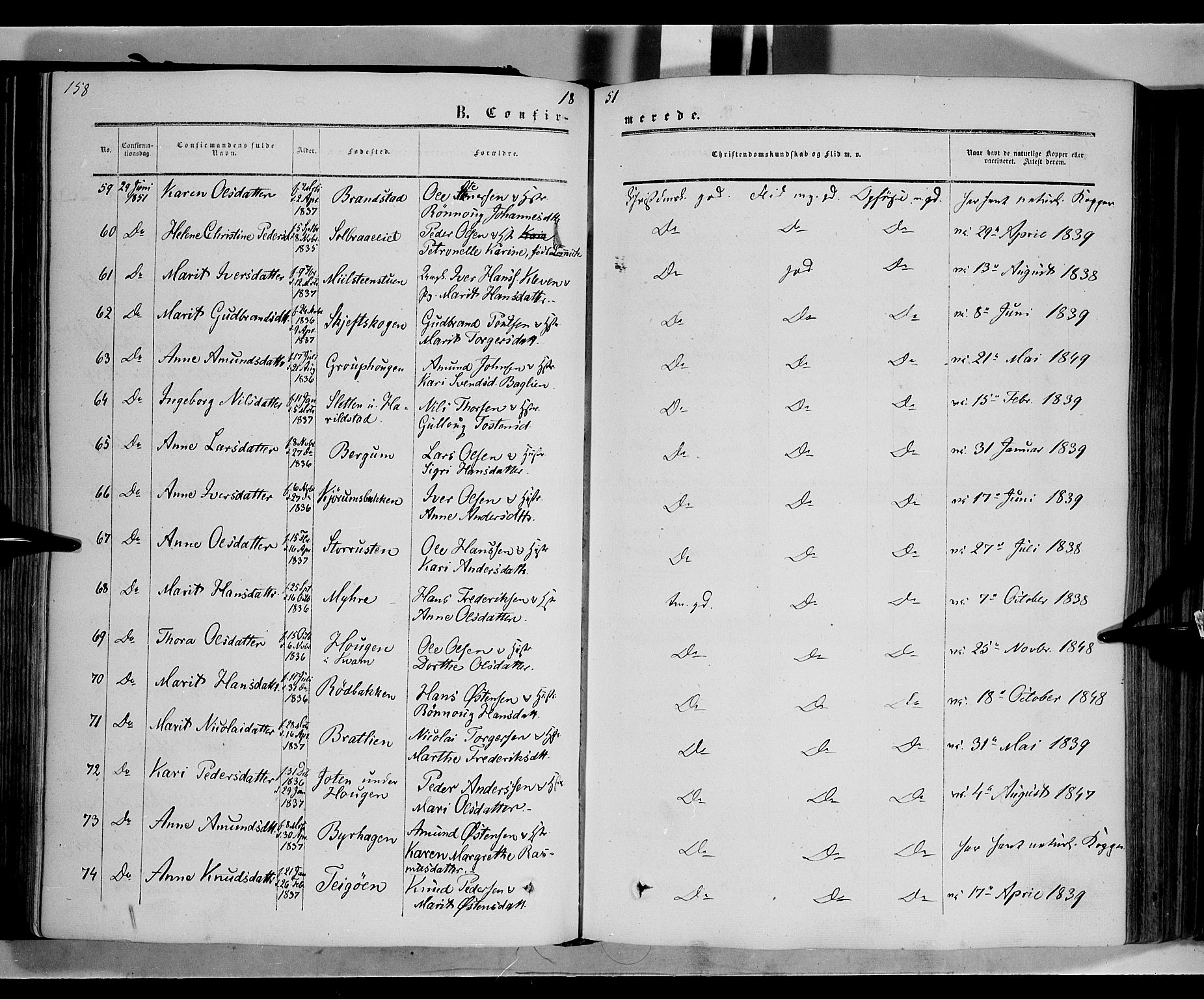 Nord-Fron prestekontor, AV/SAH-PREST-080/H/Ha/Haa/L0001: Parish register (official) no. 1, 1851-1864, p. 158