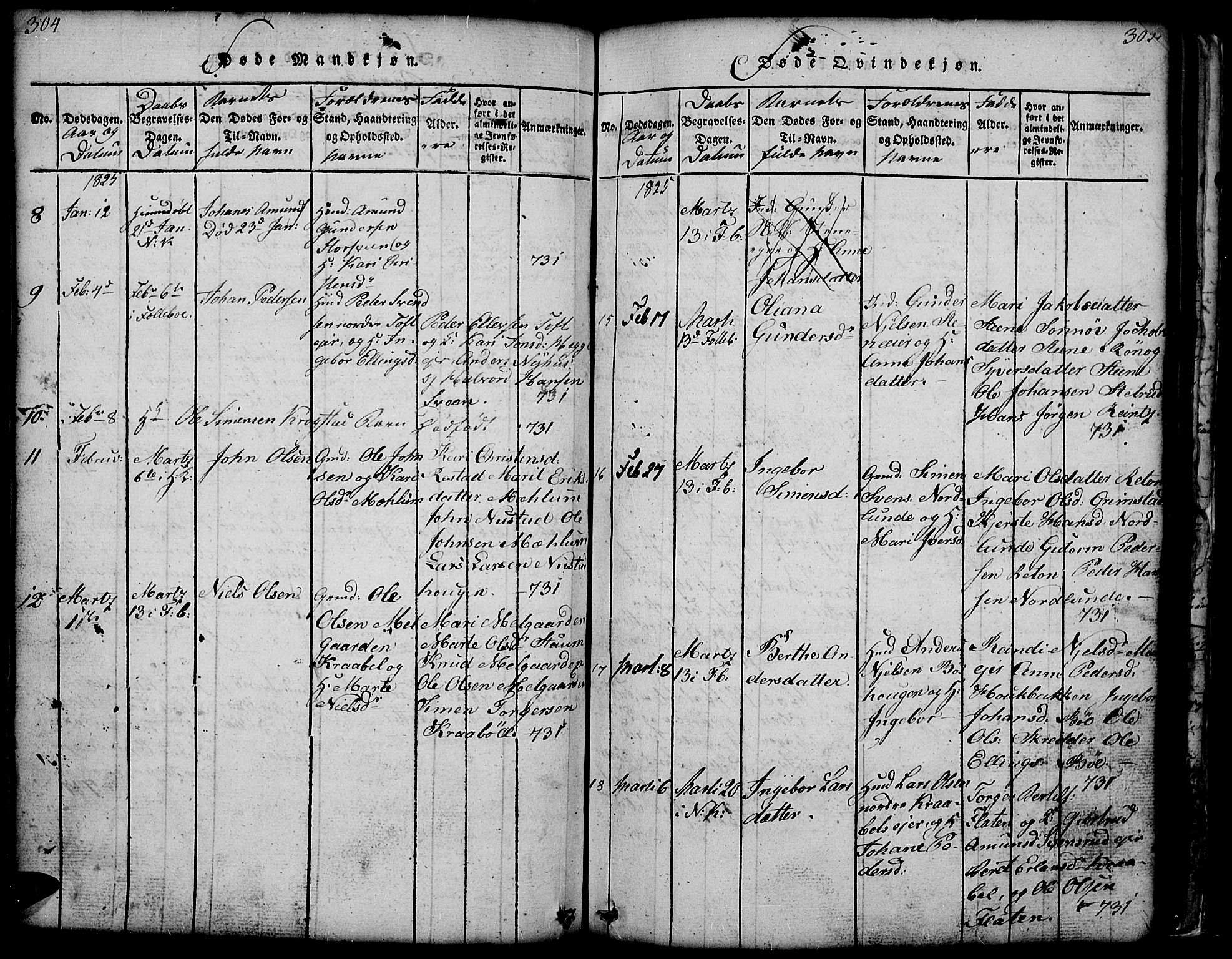 Gausdal prestekontor, SAH/PREST-090/H/Ha/Hab/L0001: Parish register (copy) no. 1, 1817-1848, p. 304-305