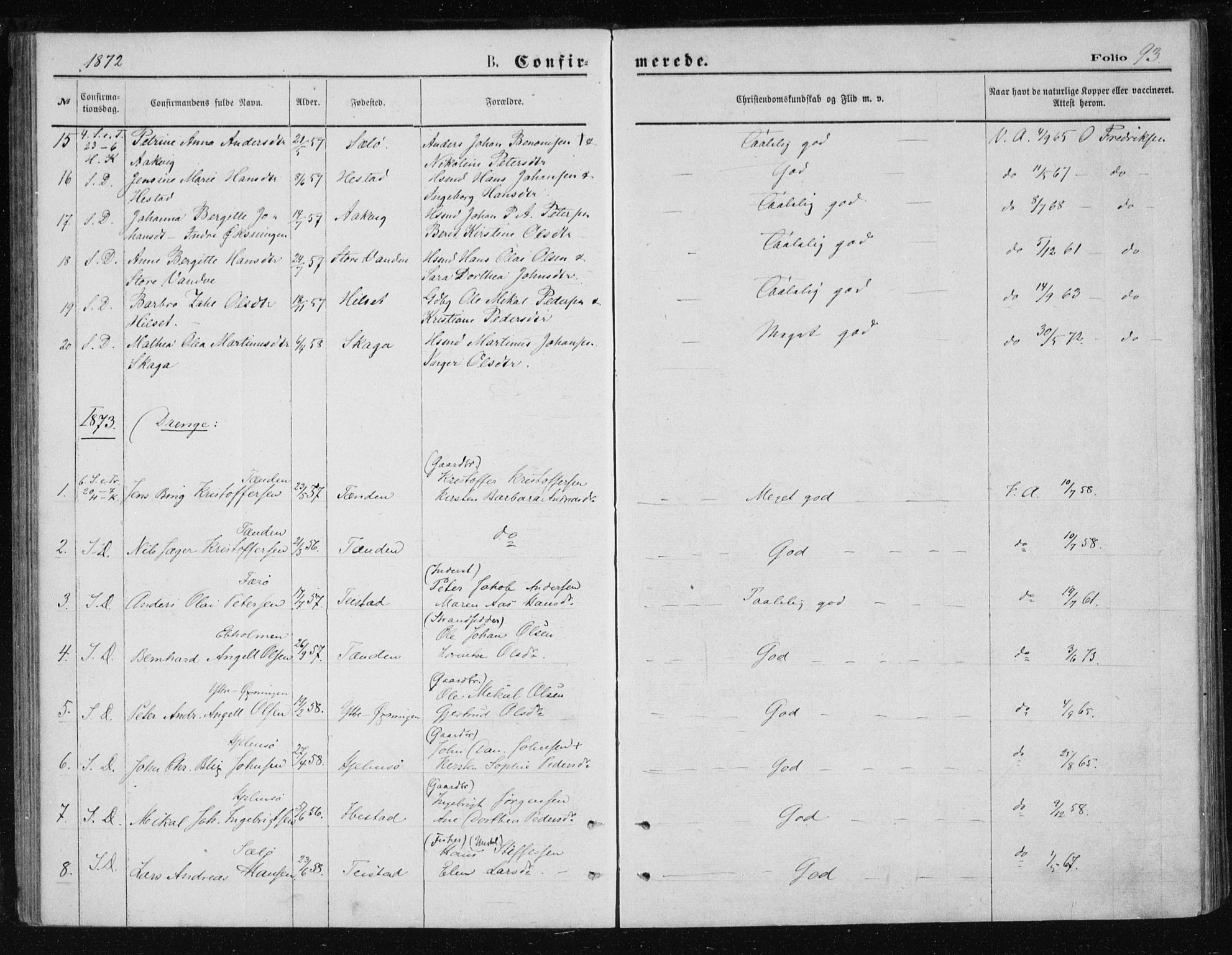 Ministerialprotokoller, klokkerbøker og fødselsregistre - Nordland, AV/SAT-A-1459/834/L0506: Parish register (official) no. 834A04, 1872-1878, p. 93