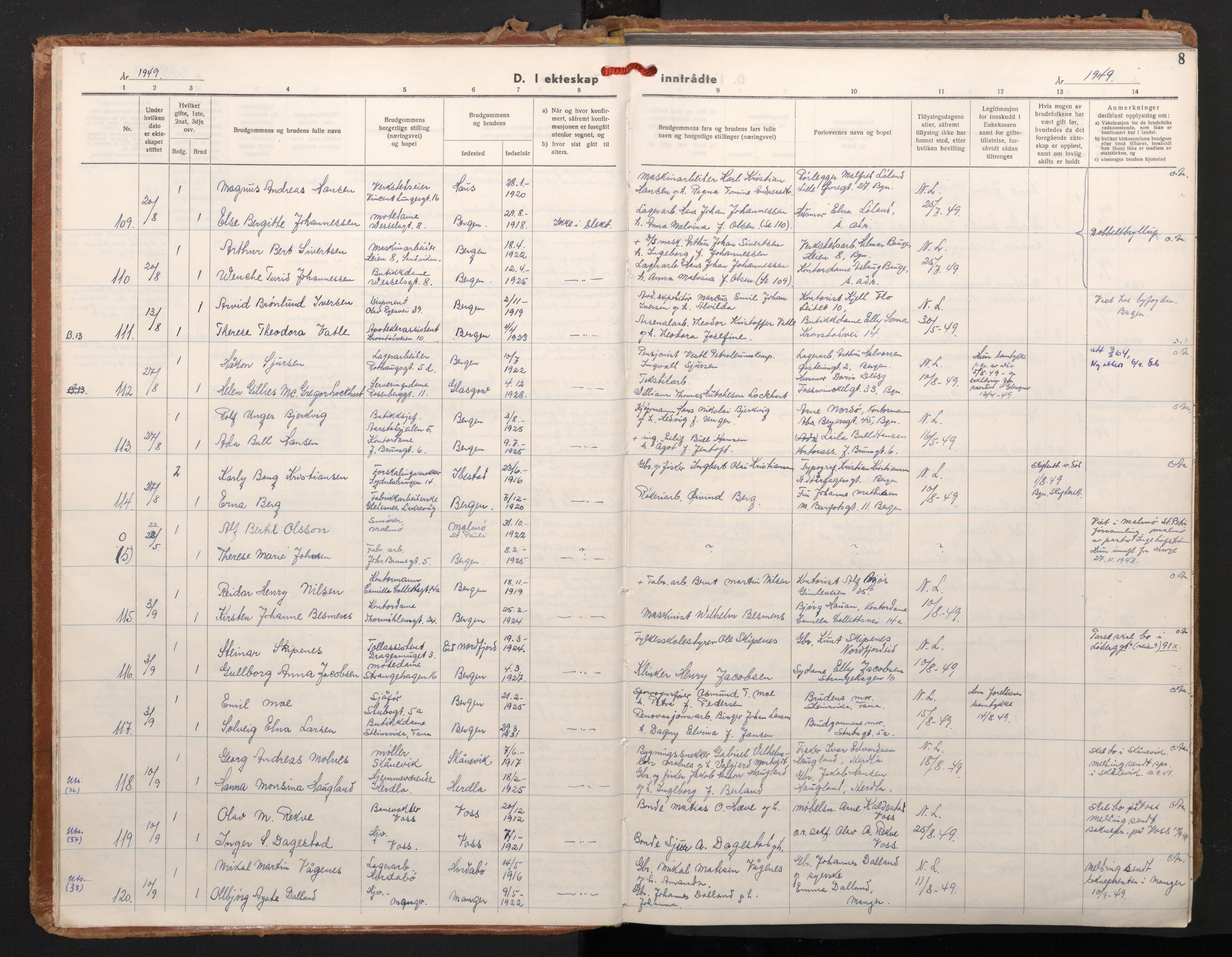 Johanneskirken sokneprestembete, AV/SAB-A-76001/H/Haa/L0015: Parish register (official) no. D 4, 1949-1963, p. 7b-8a