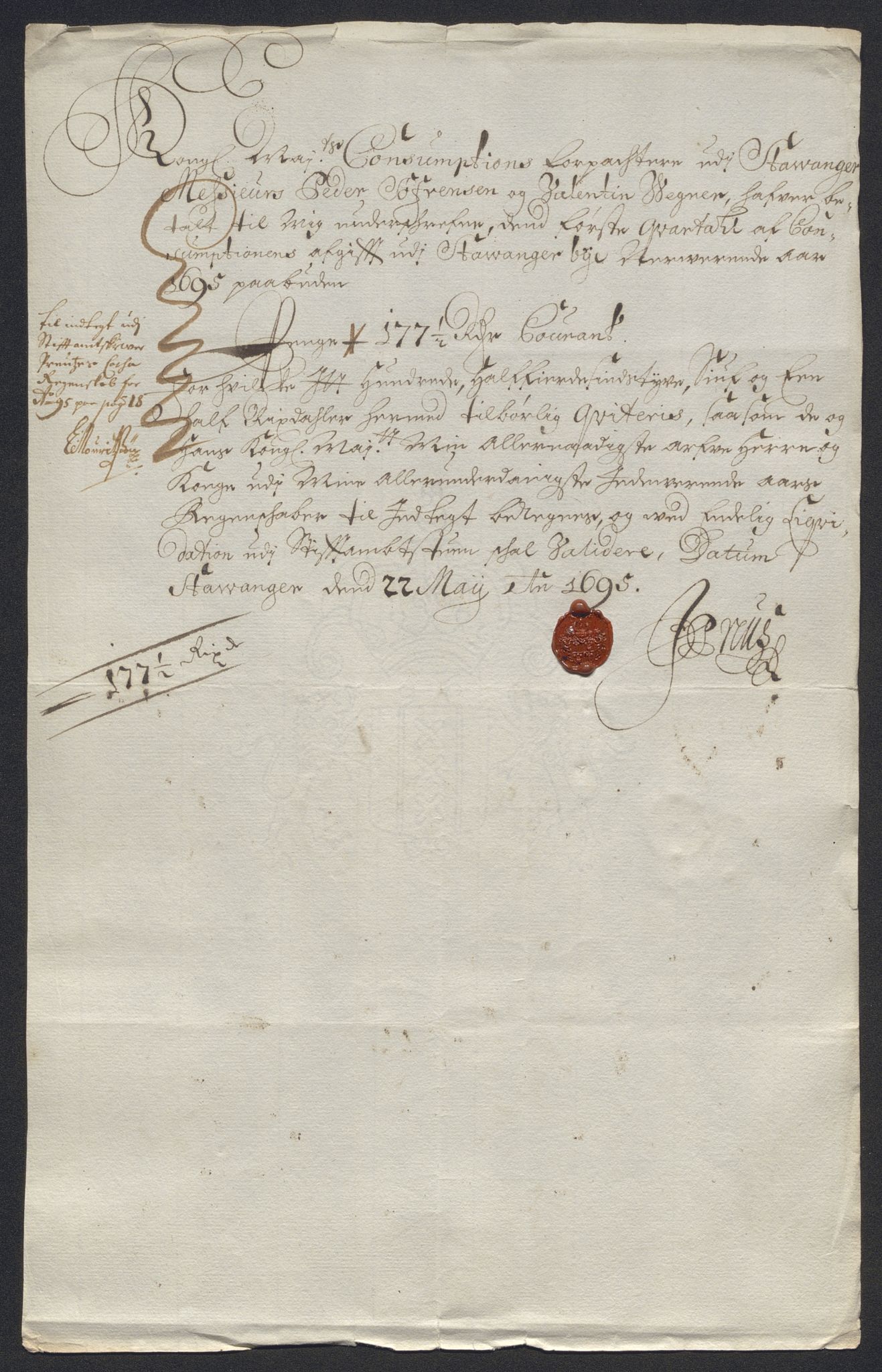 Rentekammeret inntil 1814, Reviderte regnskaper, Byregnskaper, AV/RA-EA-4066/R/Ro/L0333: [O25] Konsumpsjonsregnskap, 1690-1704, p. 129