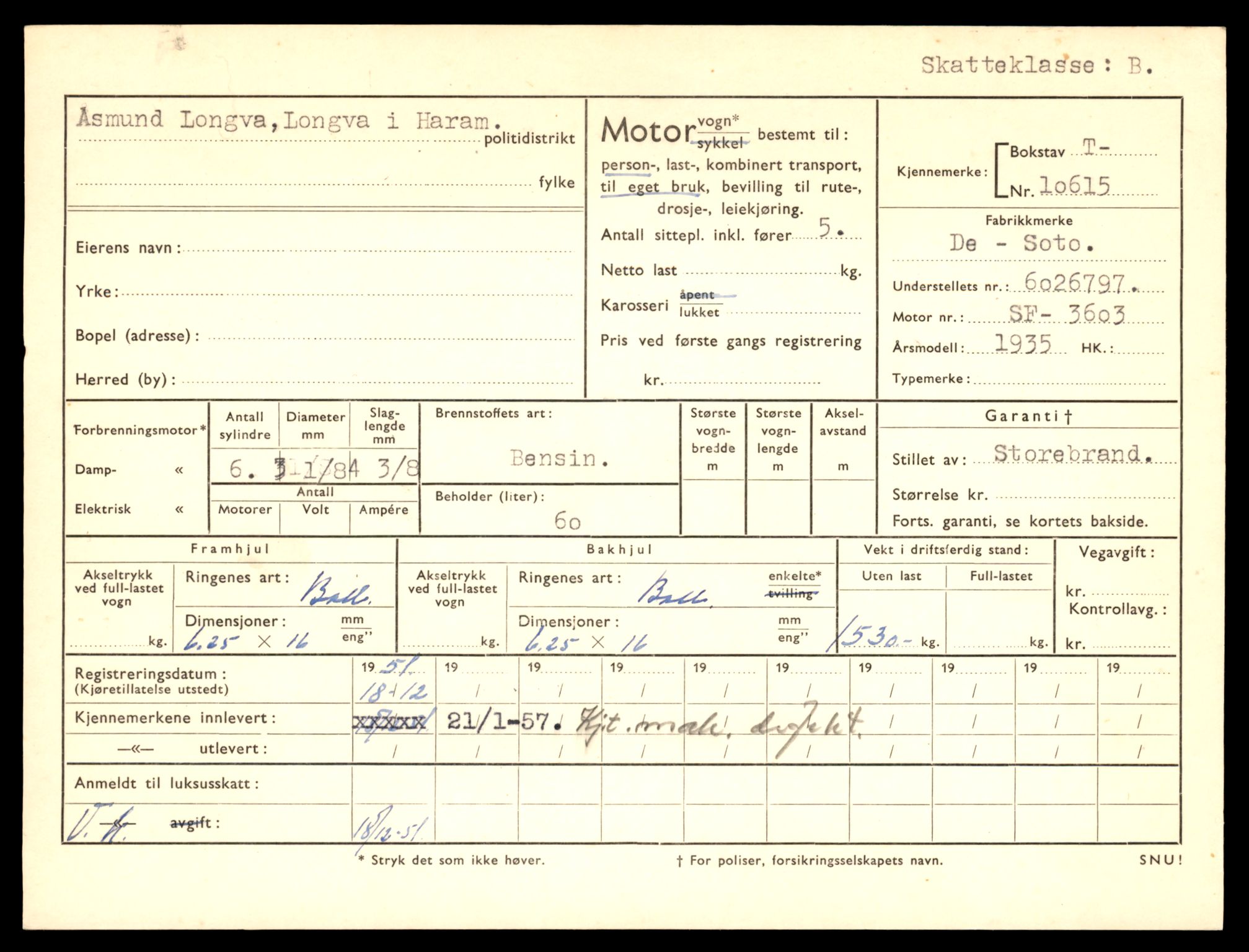 Møre og Romsdal vegkontor - Ålesund trafikkstasjon, AV/SAT-A-4099/F/Fe/L0022: Registreringskort for kjøretøy T 10584 - T 10694, 1927-1998, p. 999