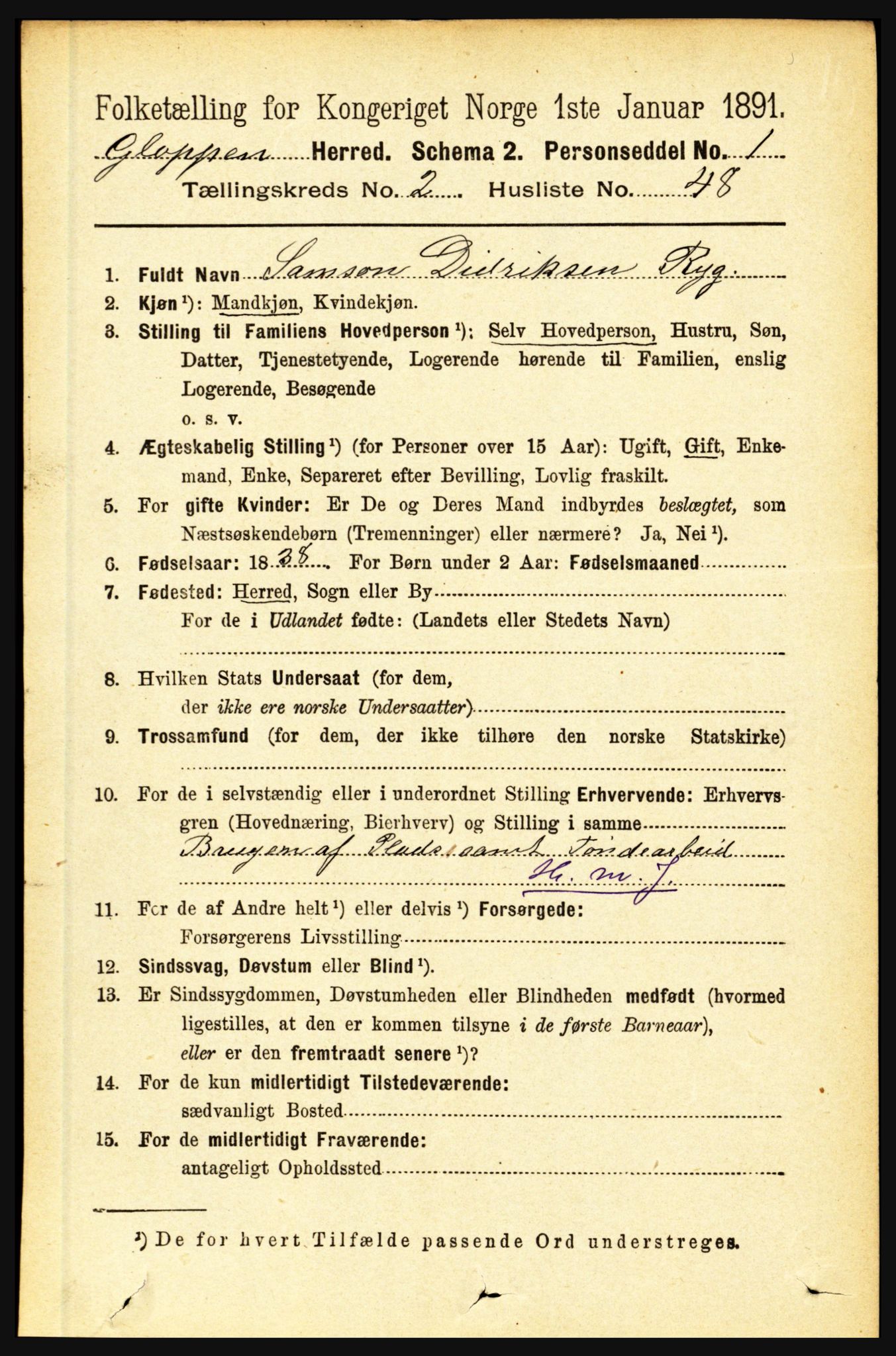 RA, 1891 census for 1445 Gloppen, 1891, p. 941