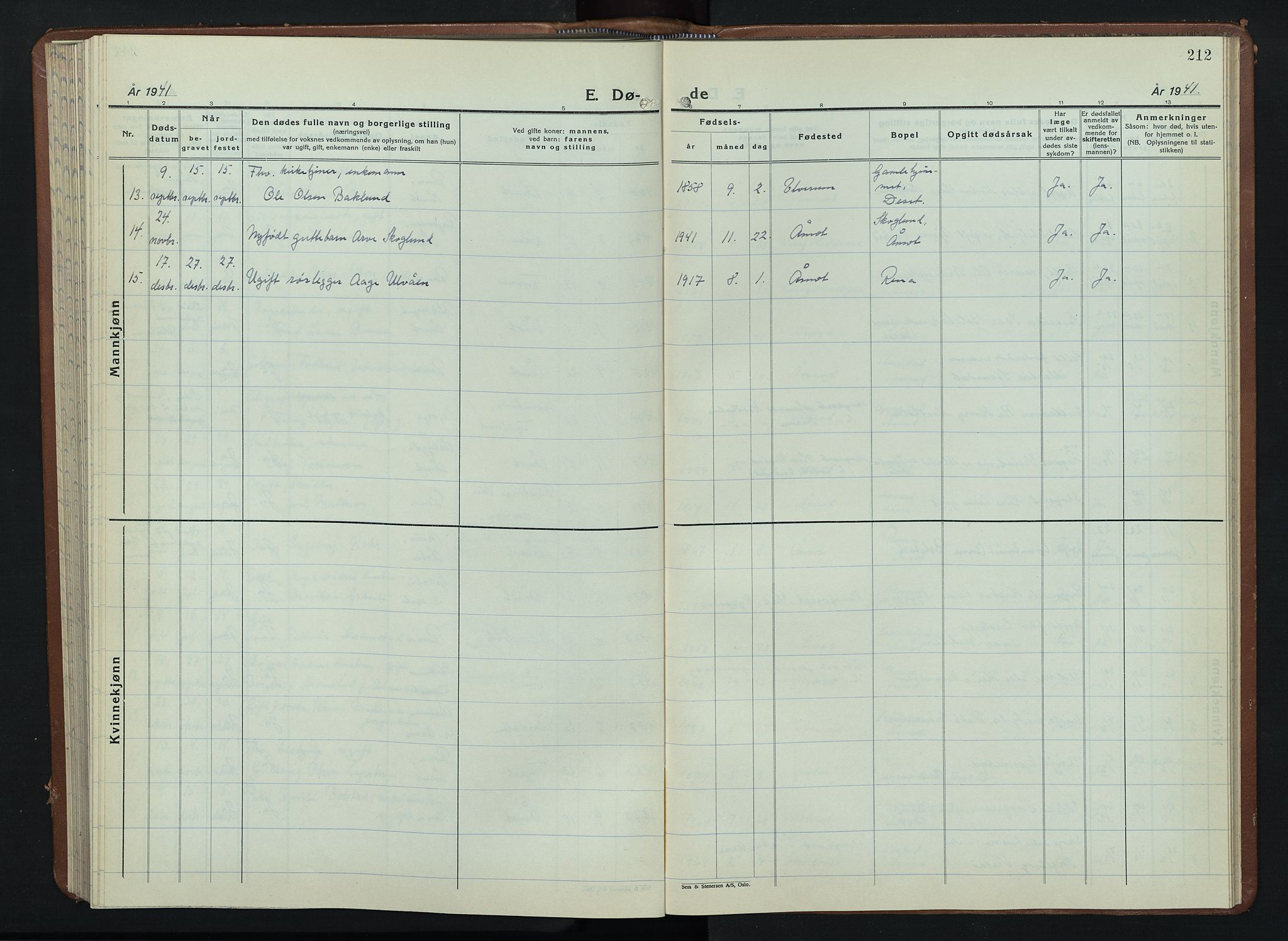 Åmot prestekontor, Hedmark, AV/SAH-PREST-056/H/Ha/Hab/L0008: Parish register (copy) no. 8, 1938-1947, p. 212