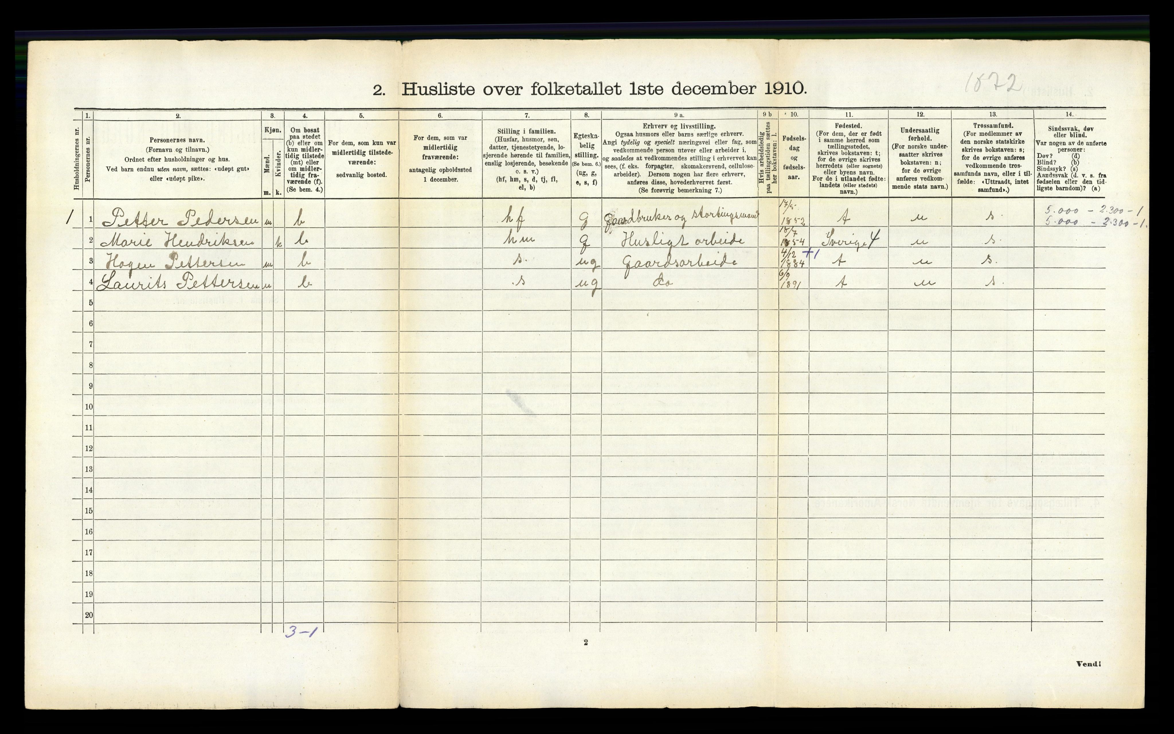 RA, 1910 census for Ankenes, 1910, p. 124