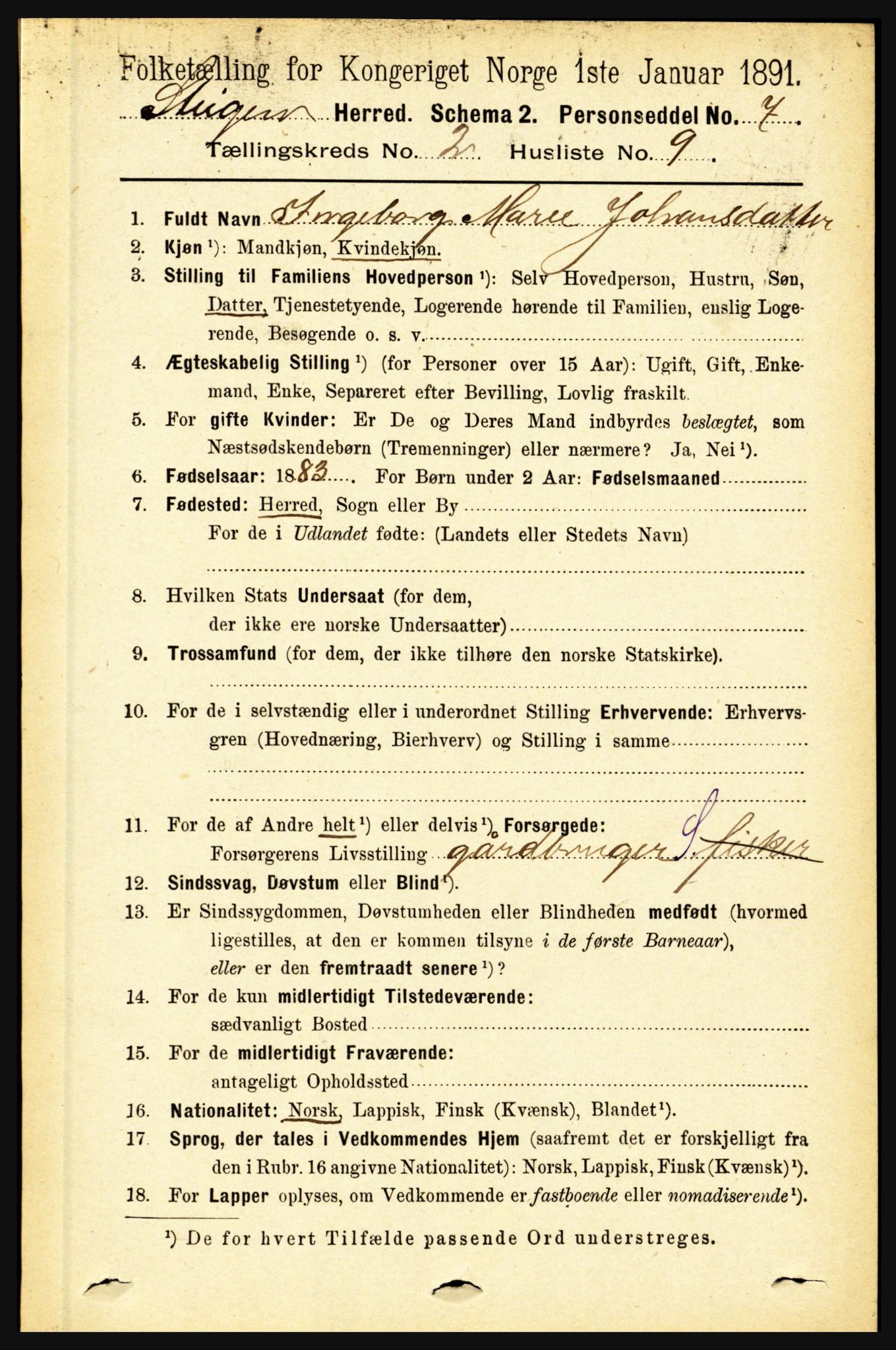 RA, 1891 census for 1848 Steigen, 1891, p. 697