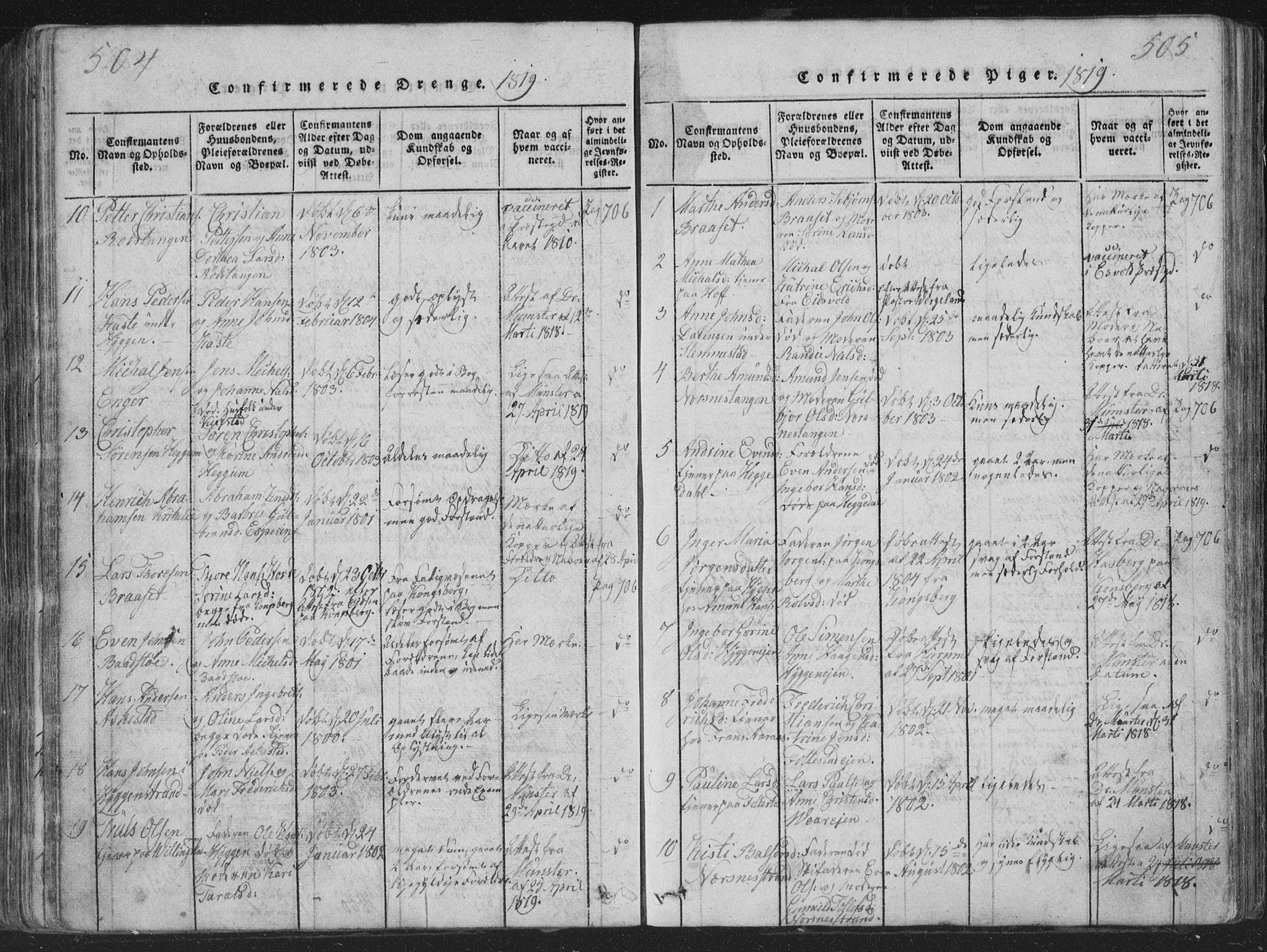 Røyken kirkebøker, AV/SAKO-A-241/G/Ga/L0003: Parish register (copy) no. 3, 1814-1856, p. 504-505