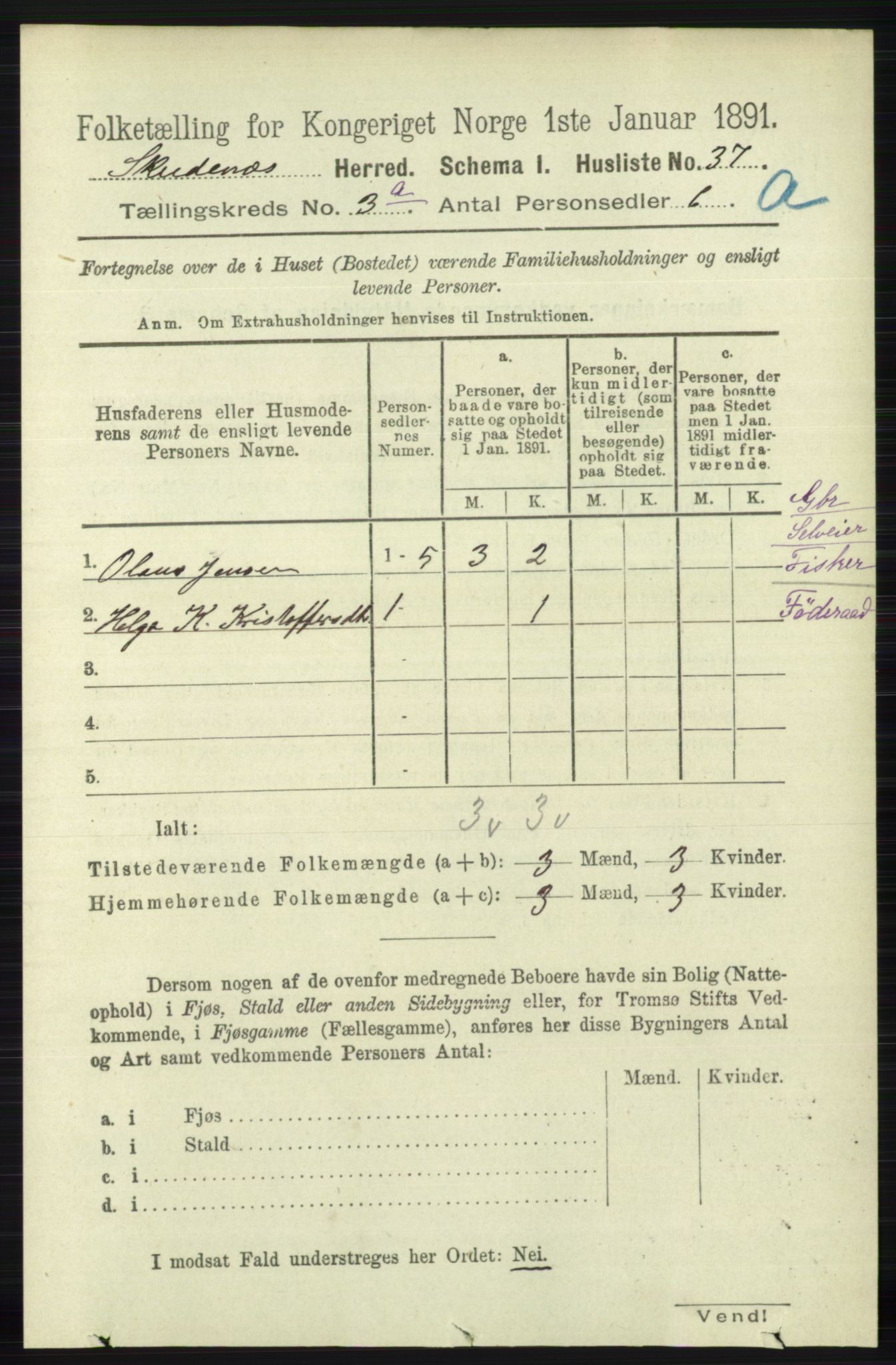 RA, 1891 census for 1150 Skudenes, 1891, p. 1367