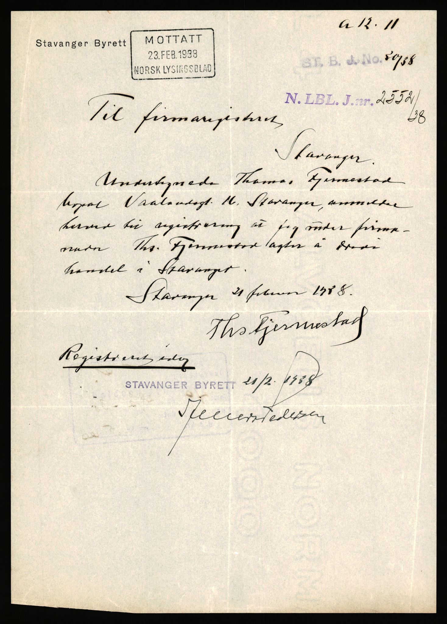 Stavanger byfogd, SAST/A-101408/002/J/Jd/Jde/L0003: Registreringsmeldinger og bilag. Enkeltmannsforetak, 751-1000, 1928-1976, p. 7