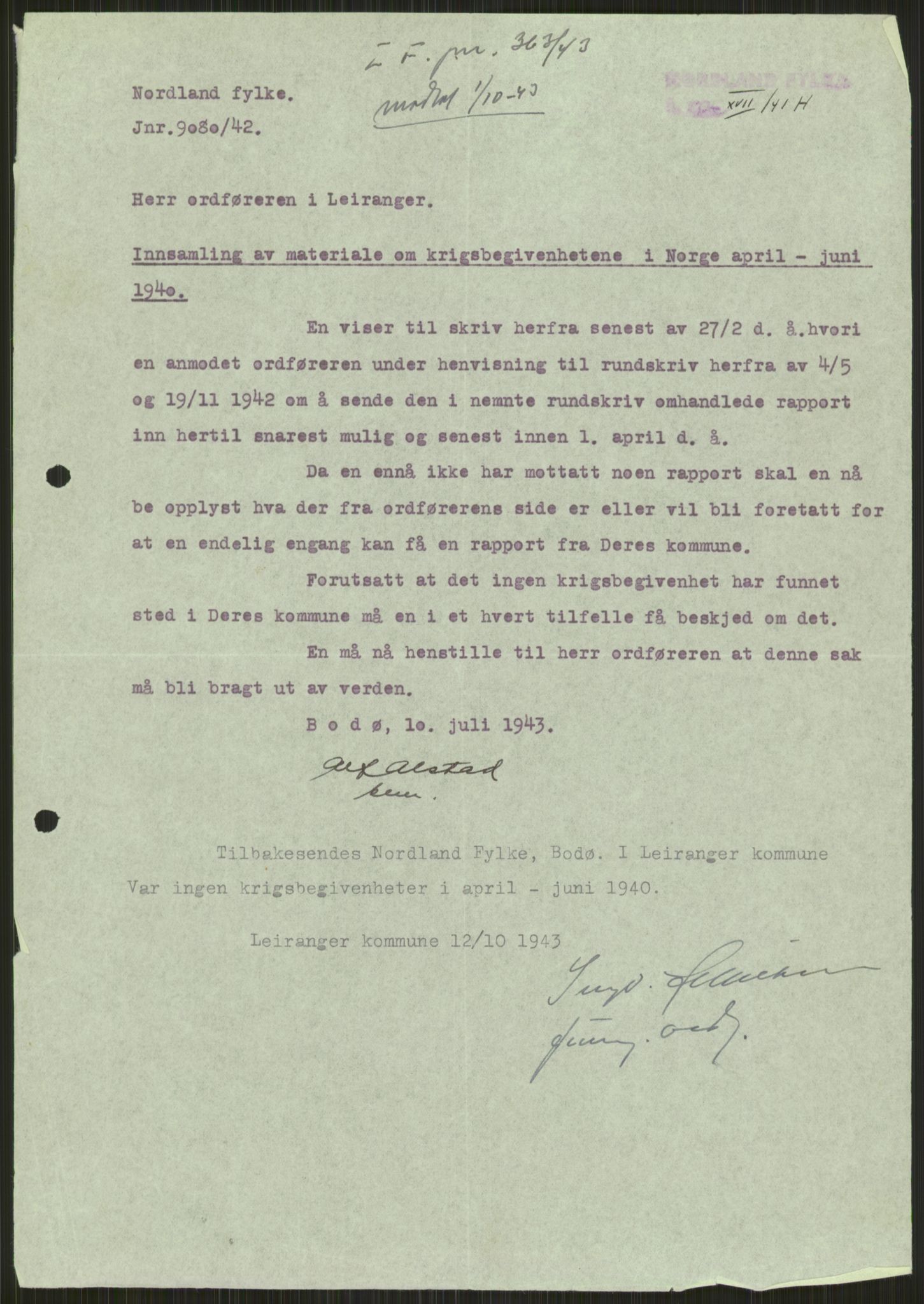 Forsvaret, Forsvarets krigshistoriske avdeling, RA/RAFA-2017/Y/Ya/L0017: II-C-11-31 - Fylkesmenn.  Rapporter om krigsbegivenhetene 1940., 1940, p. 168