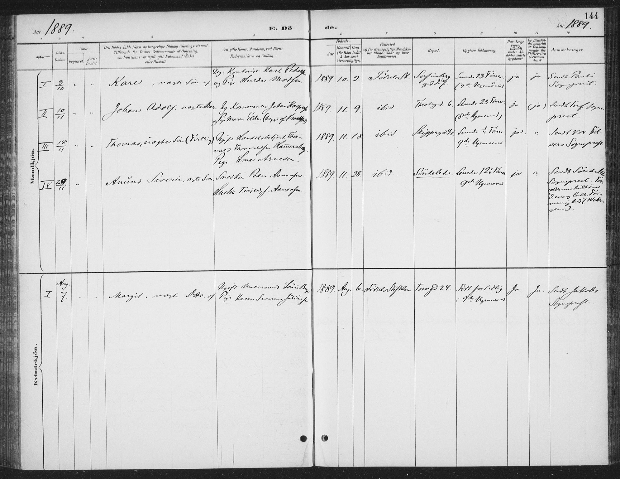 Rikshospitalet prestekontor Kirkebøker, SAO/A-10309b/F/L0010: Parish register (official) no. 10, 1888-1912, p. 144