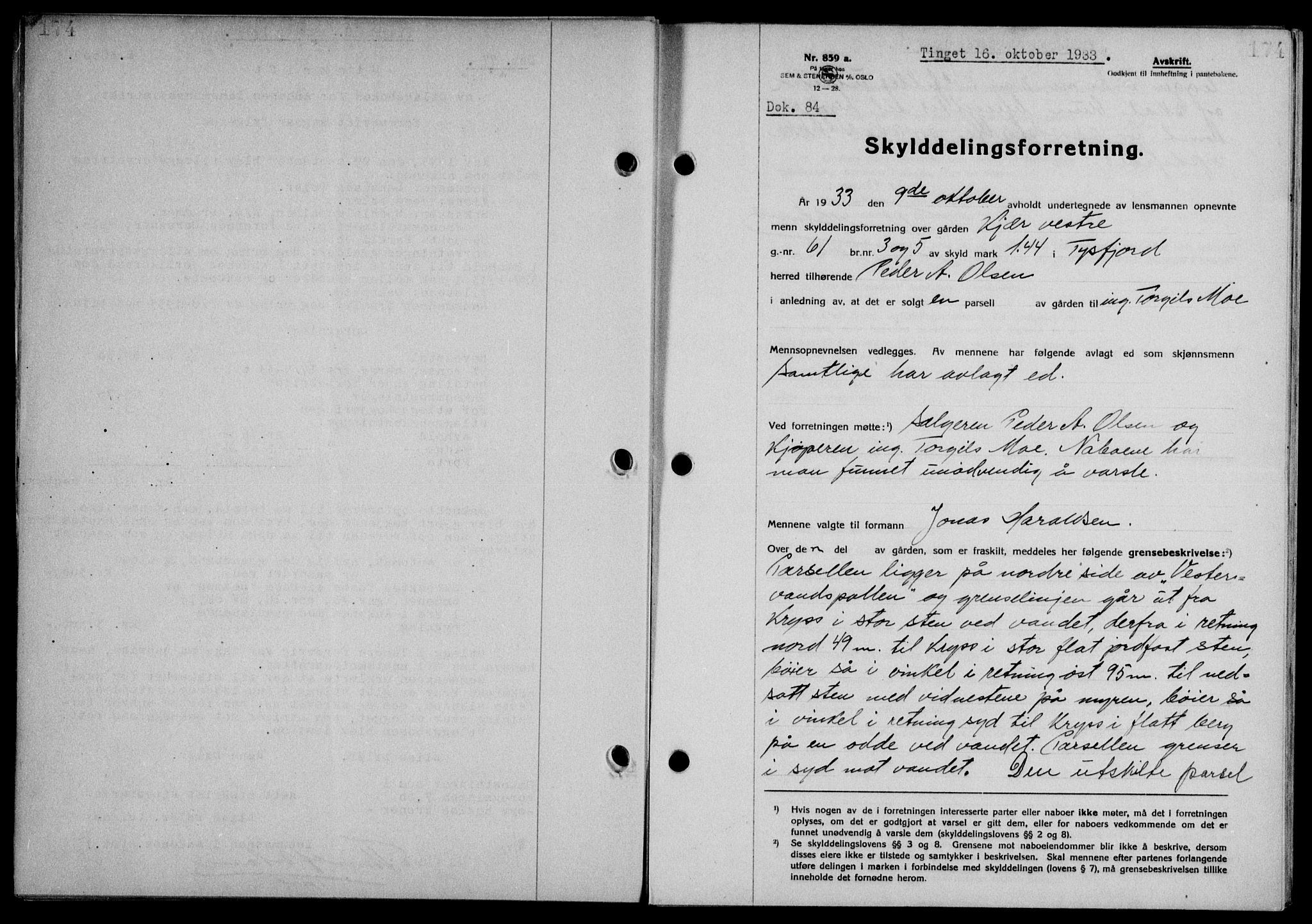 Steigen og Ofoten sorenskriveri, SAT/A-0030/1/2/2C/L0023/0002: Mortgage book no. 26-II og 27, 1933-1934, Deed date: 16.10.1933