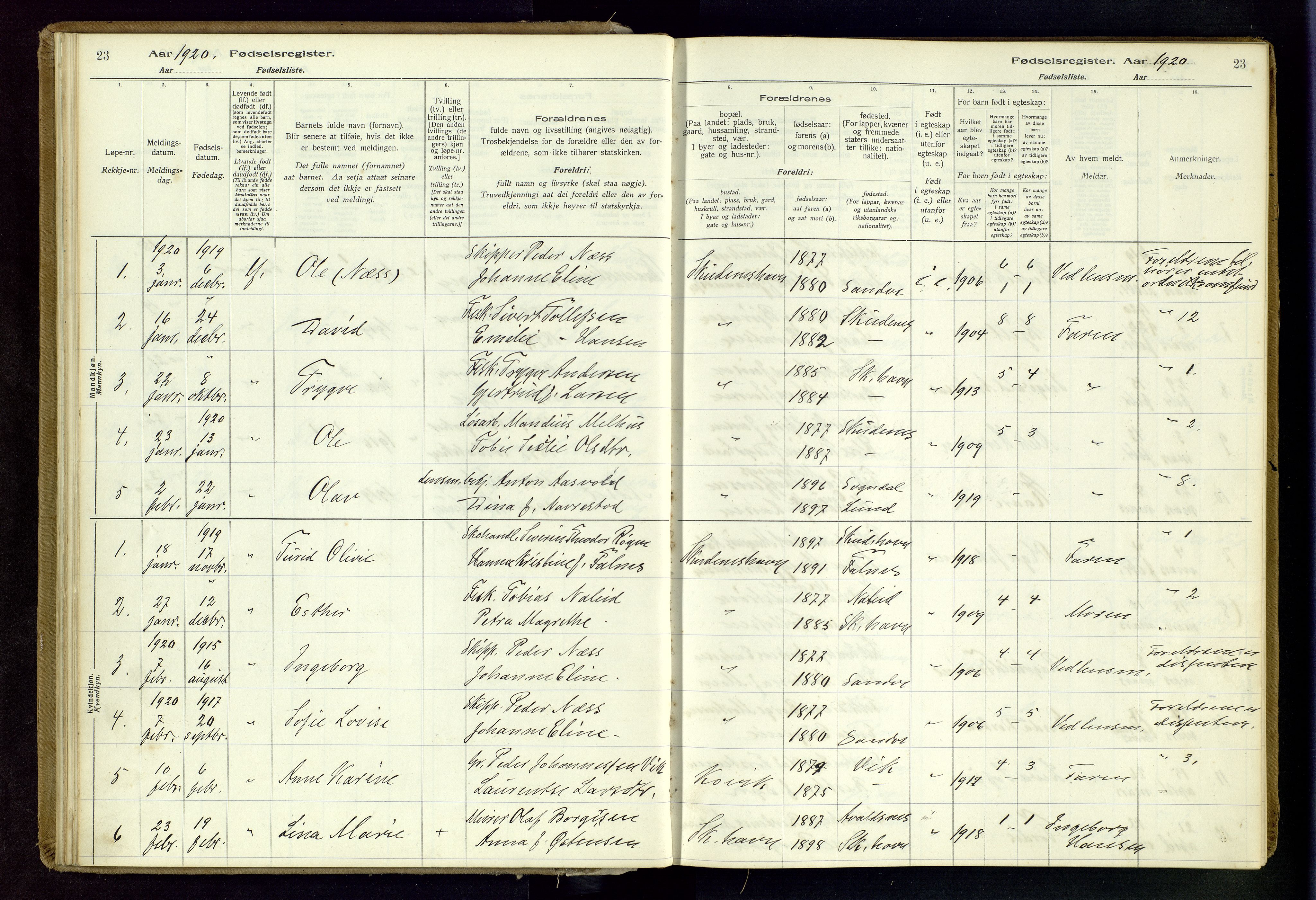 Skudenes sokneprestkontor, SAST/A -101849/I/Id/L0003: Birth register no. 3, 1916-1964, p. 23