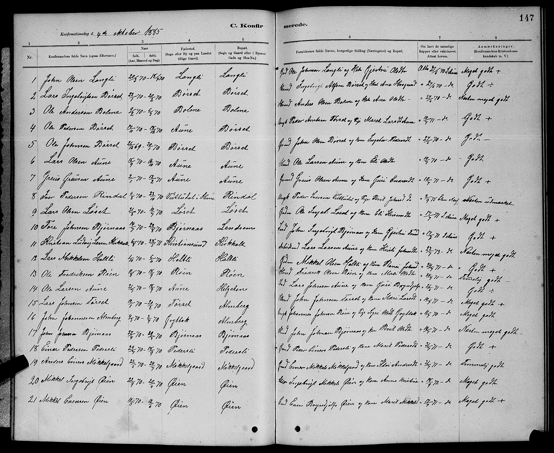 Ministerialprotokoller, klokkerbøker og fødselsregistre - Møre og Romsdal, AV/SAT-A-1454/598/L1077: Parish register (copy) no. 598C02, 1879-1891, p. 147