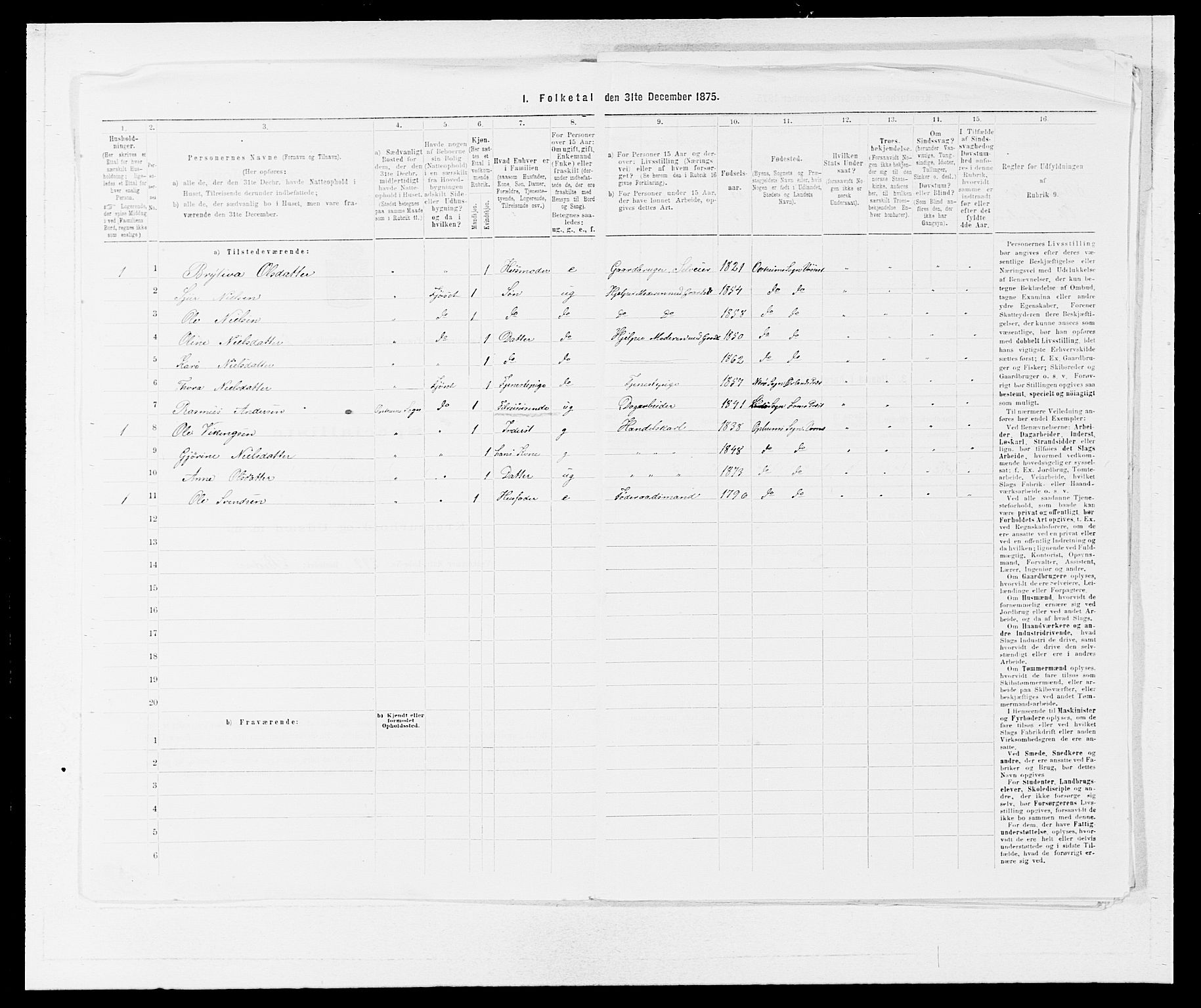 SAB, 1875 census for 1236P Vossestrand, 1875, p. 400