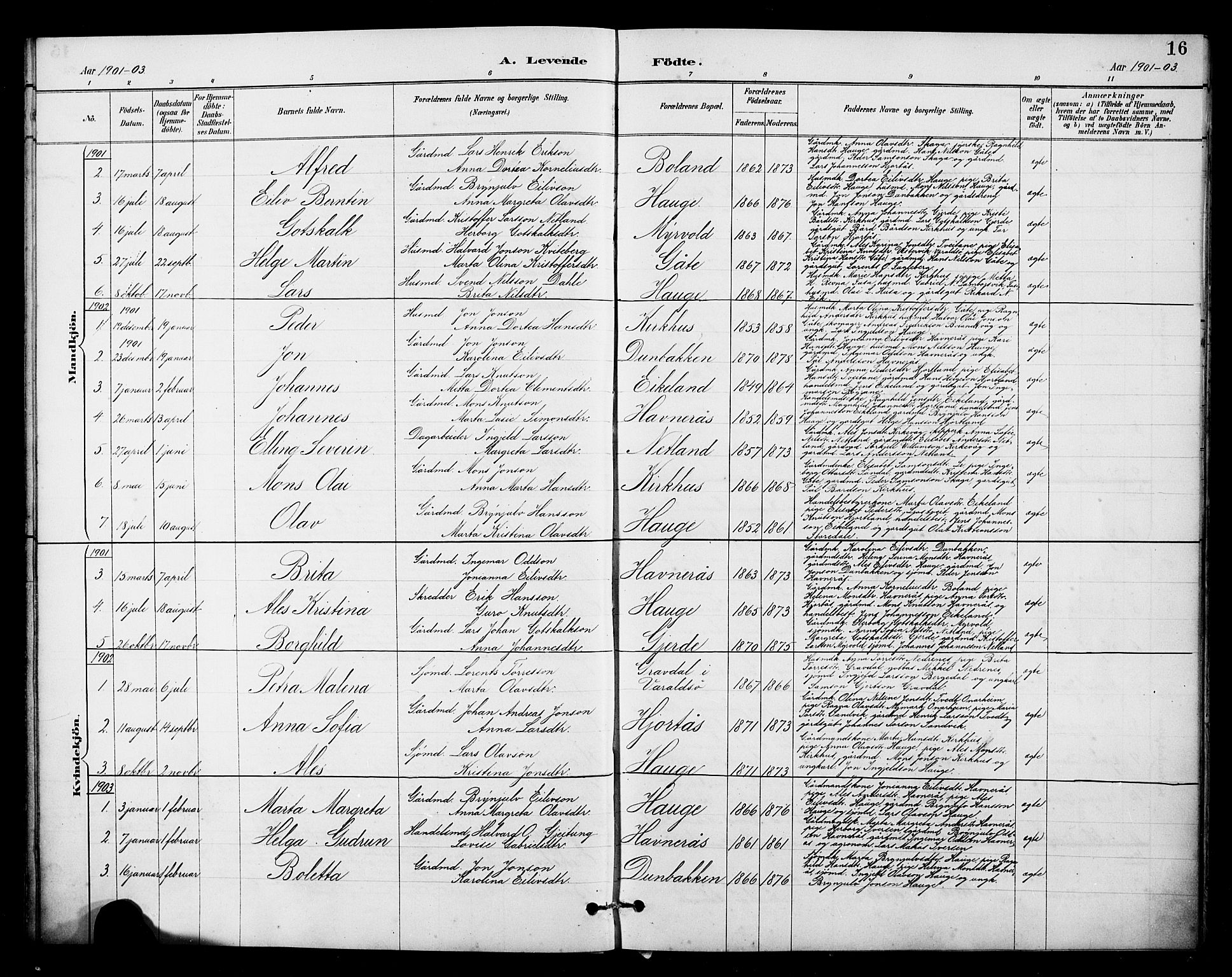 Kvinnherad sokneprestembete, SAB/A-76401/H/Hab: Parish register (copy) no. B 1, 1885-1925, p. 16