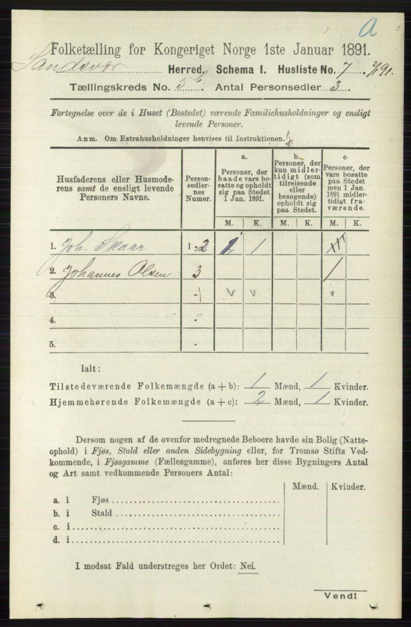 RA, 1891 census for 0629 Sandsvær, 1891, p. 2686