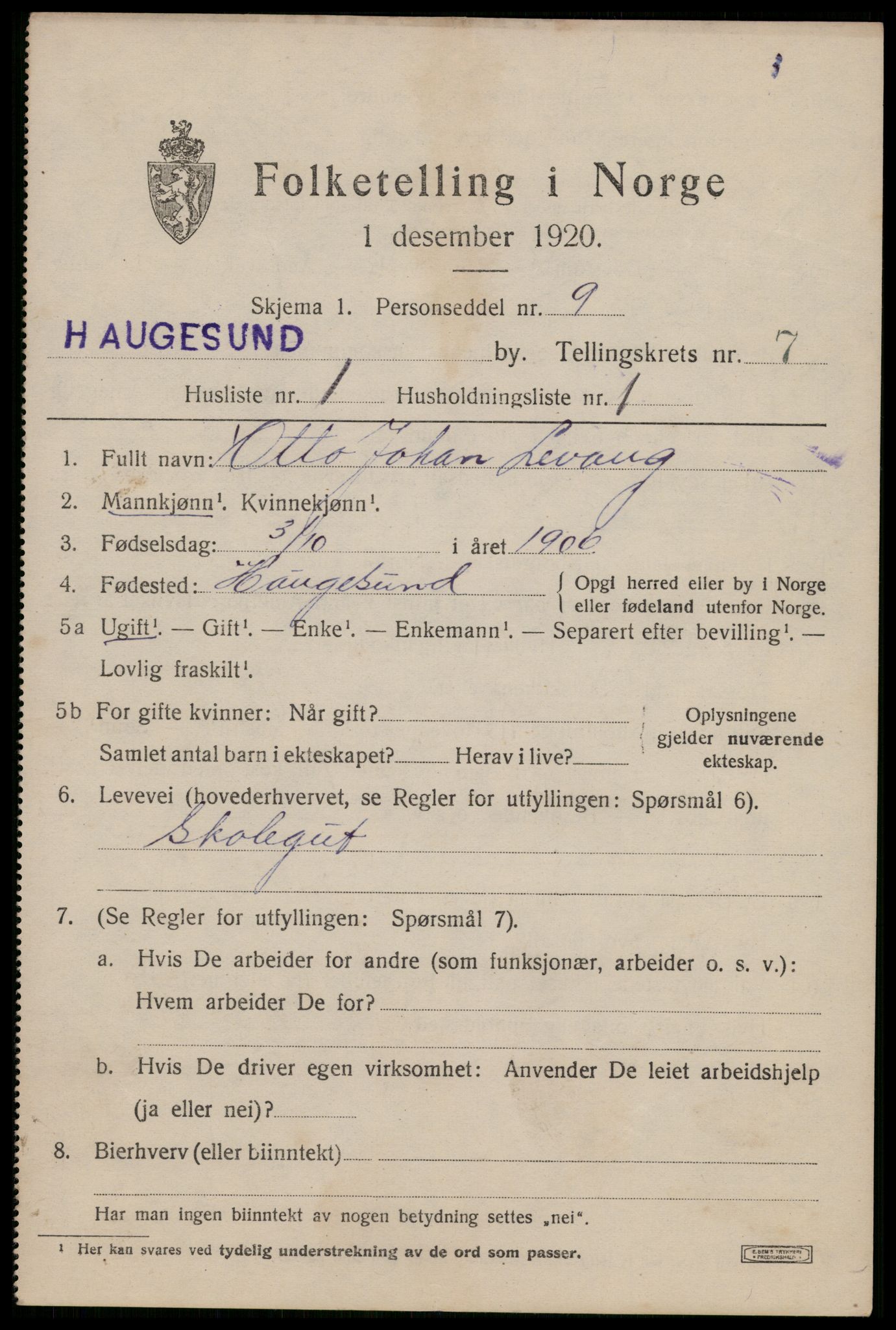 SAST, 1920 census for Haugesund, 1920, p. 25081