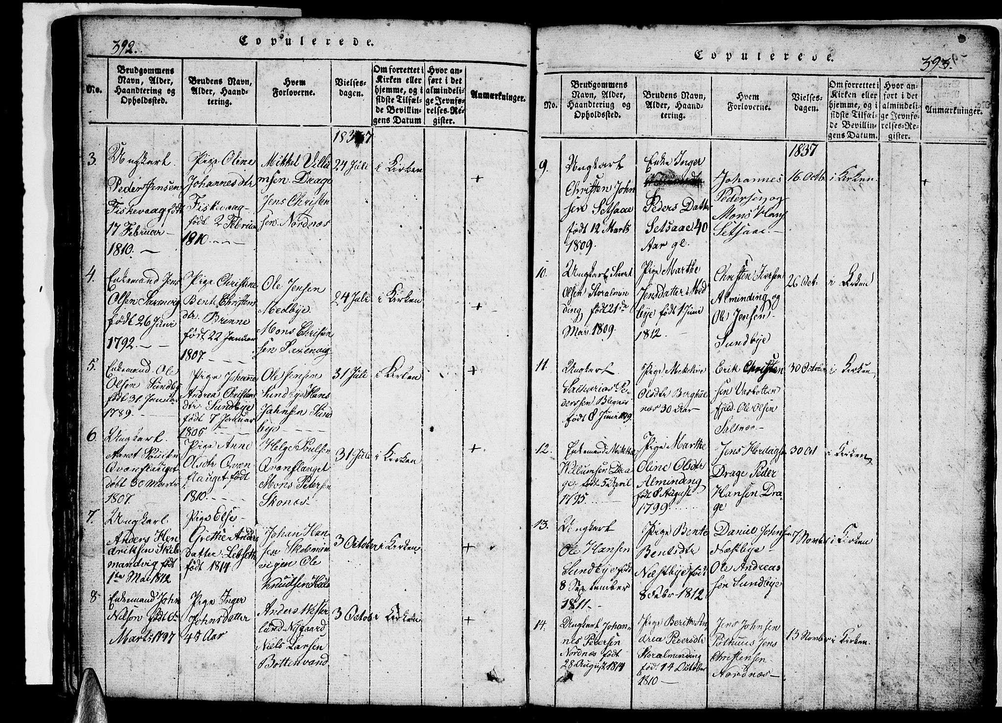 Ministerialprotokoller, klokkerbøker og fødselsregistre - Nordland, AV/SAT-A-1459/847/L0676: Parish register (copy) no. 847C04, 1821-1853, p. 392-393