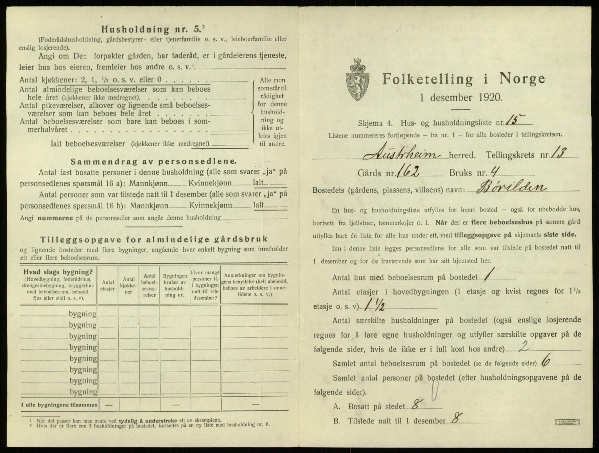 SAB, 1920 census for Austrheim, 1920, p. 649