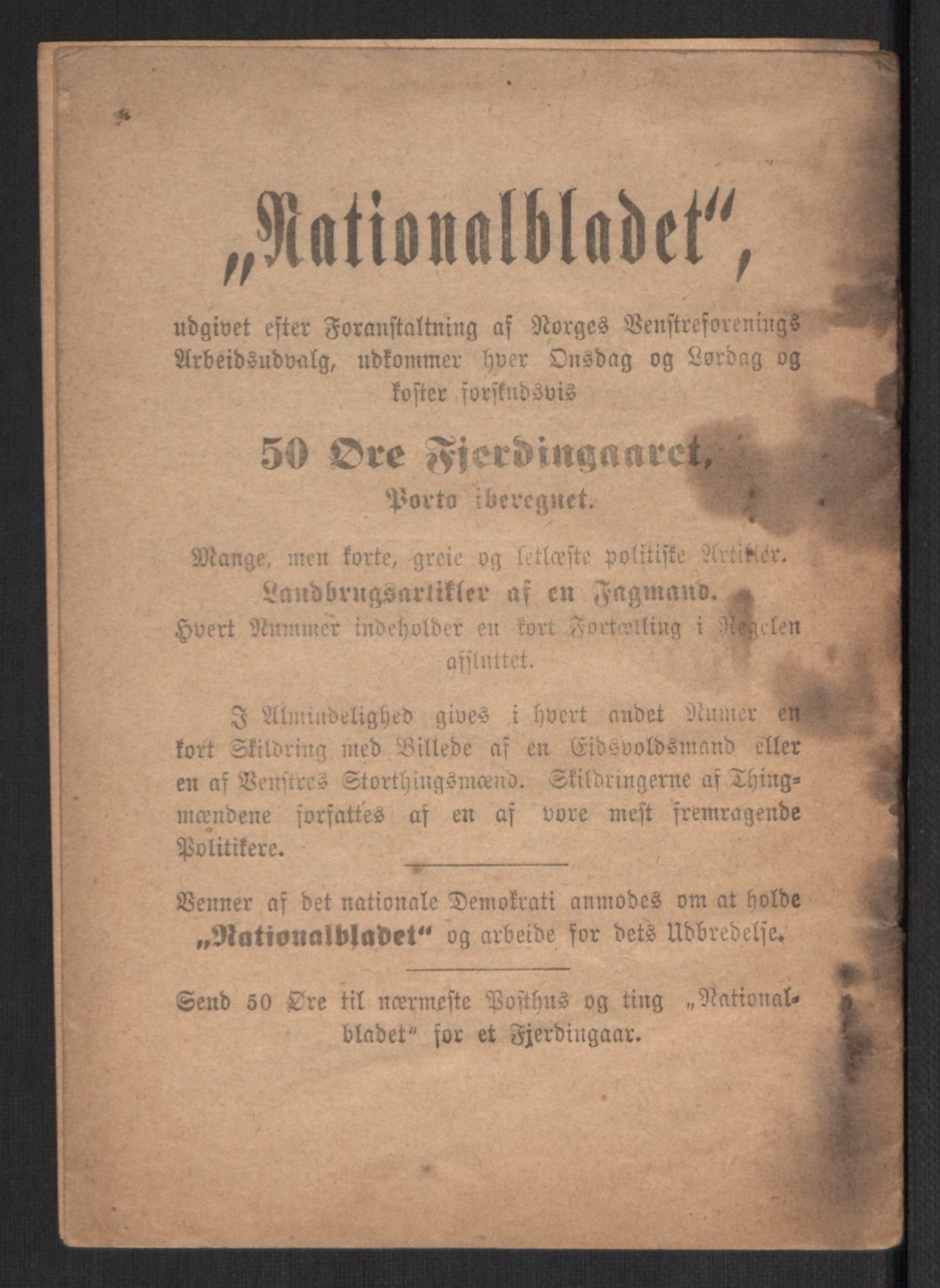Venstres Hovedorganisasjon, RA/PA-0876/X/L0001: De eldste skrifter, 1860-1936, p. 730