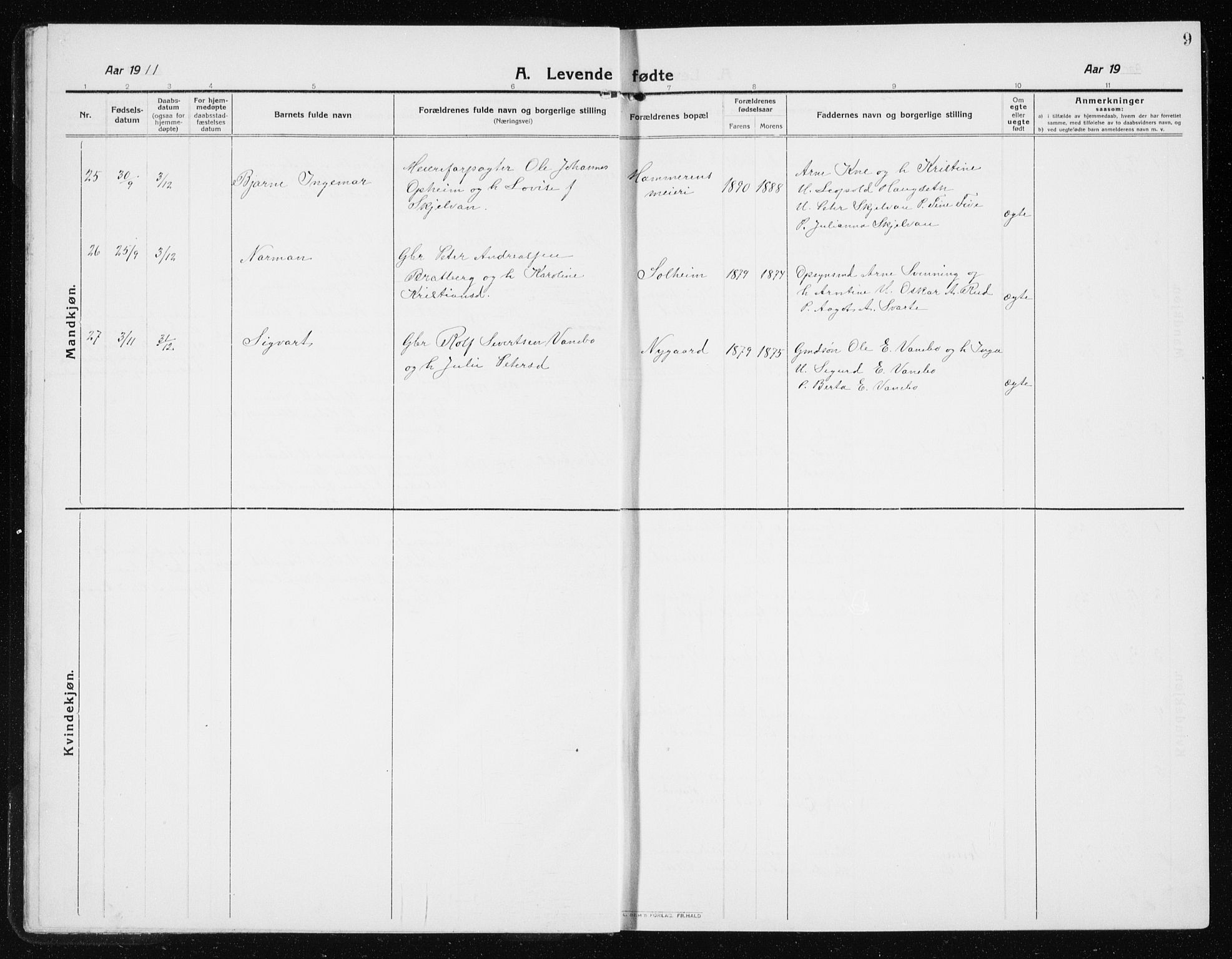 Ministerialprotokoller, klokkerbøker og fødselsregistre - Nord-Trøndelag, SAT/A-1458/741/L0402: Parish register (copy) no. 741C03, 1911-1926, p. 9