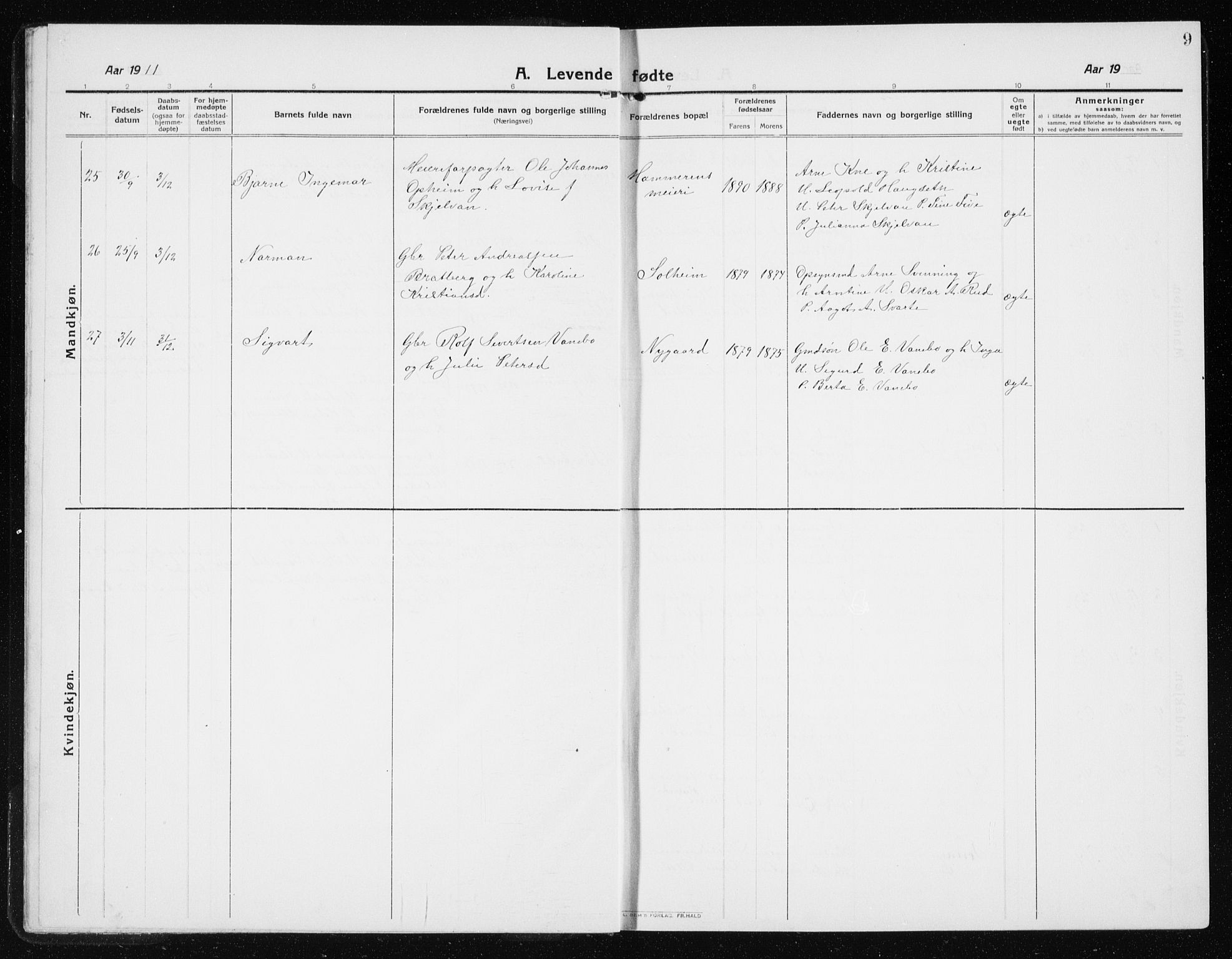 Ministerialprotokoller, klokkerbøker og fødselsregistre - Nord-Trøndelag, AV/SAT-A-1458/741/L0402: Parish register (copy) no. 741C03, 1911-1926, p. 9