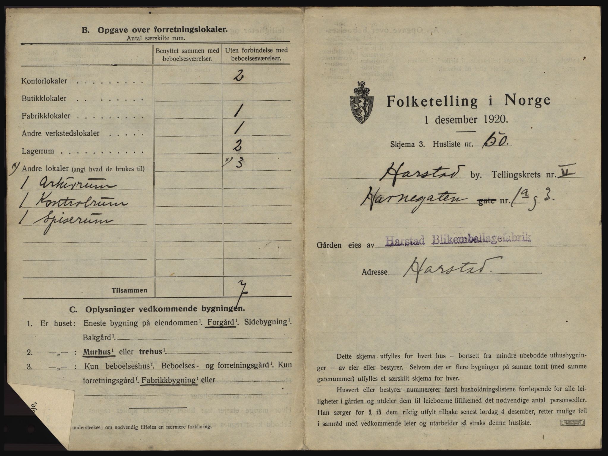 SATØ, 1920 census for Harstad, 1920, p. 613