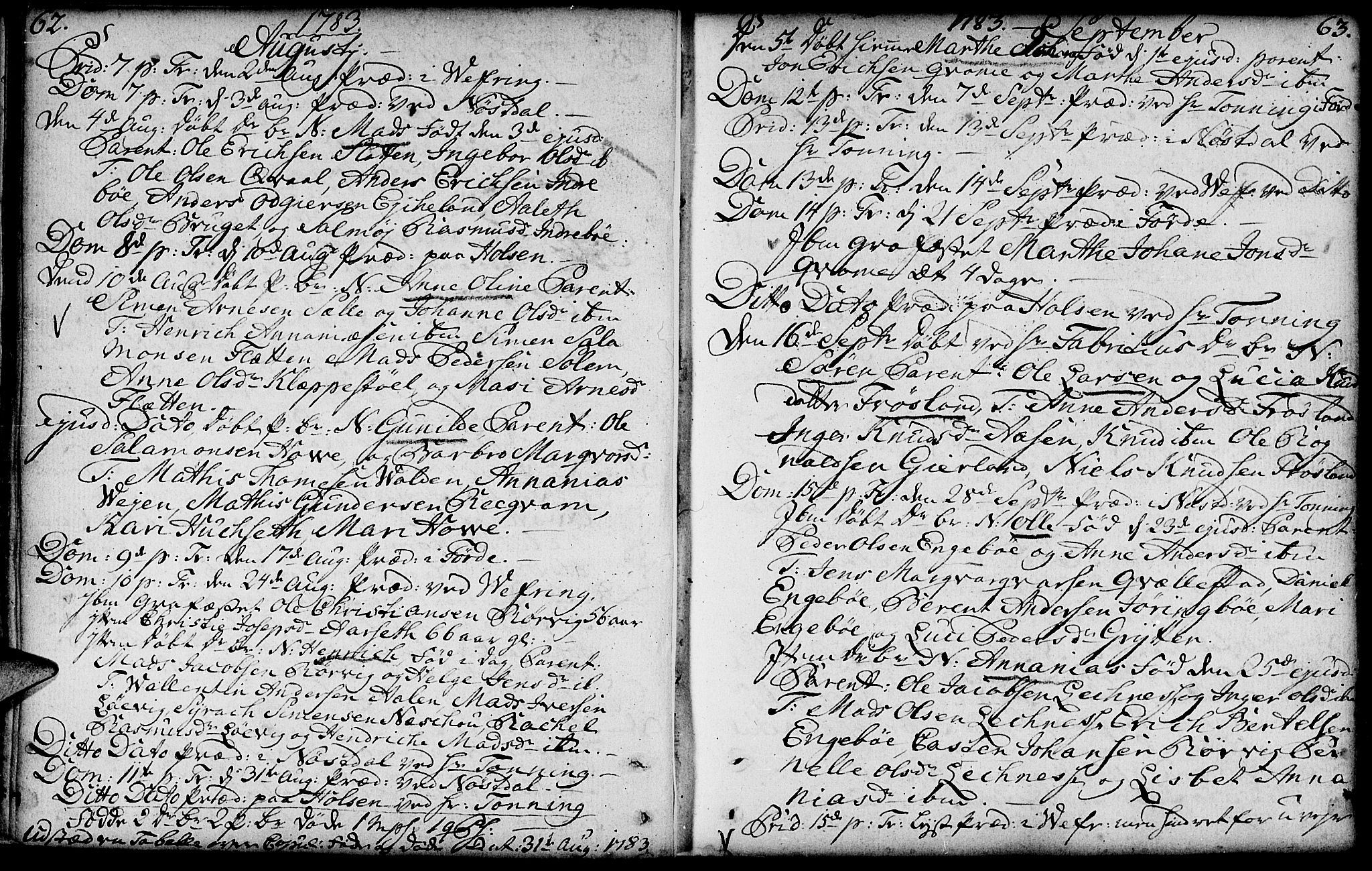 Førde sokneprestembete, AV/SAB-A-79901/H/Haa/Haaa/L0004: Parish register (official) no. A 4, 1781-1803, p. 62-63