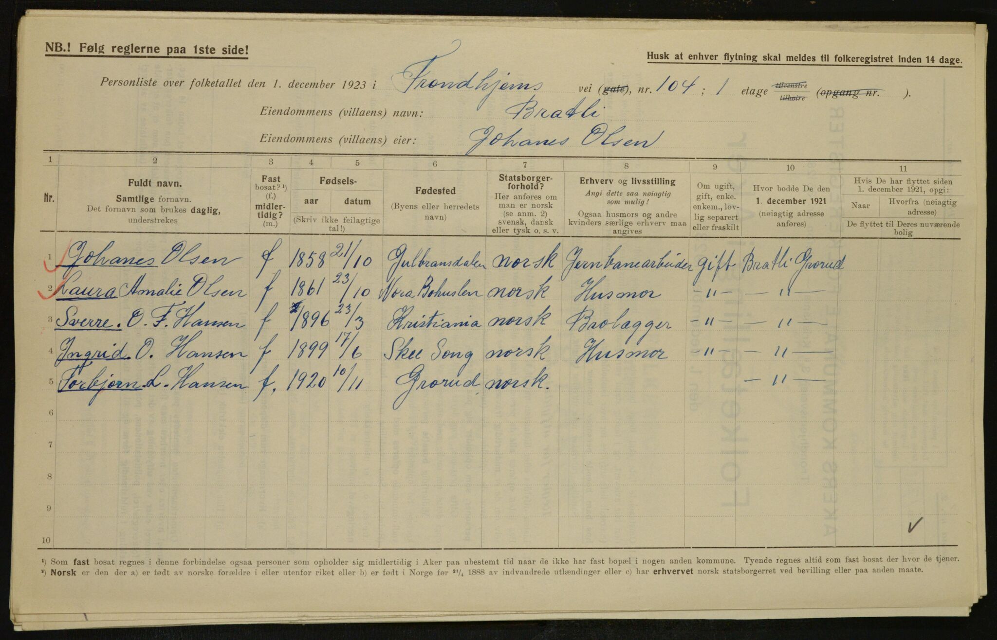 , Municipal Census 1923 for Aker, 1923, p. 33321