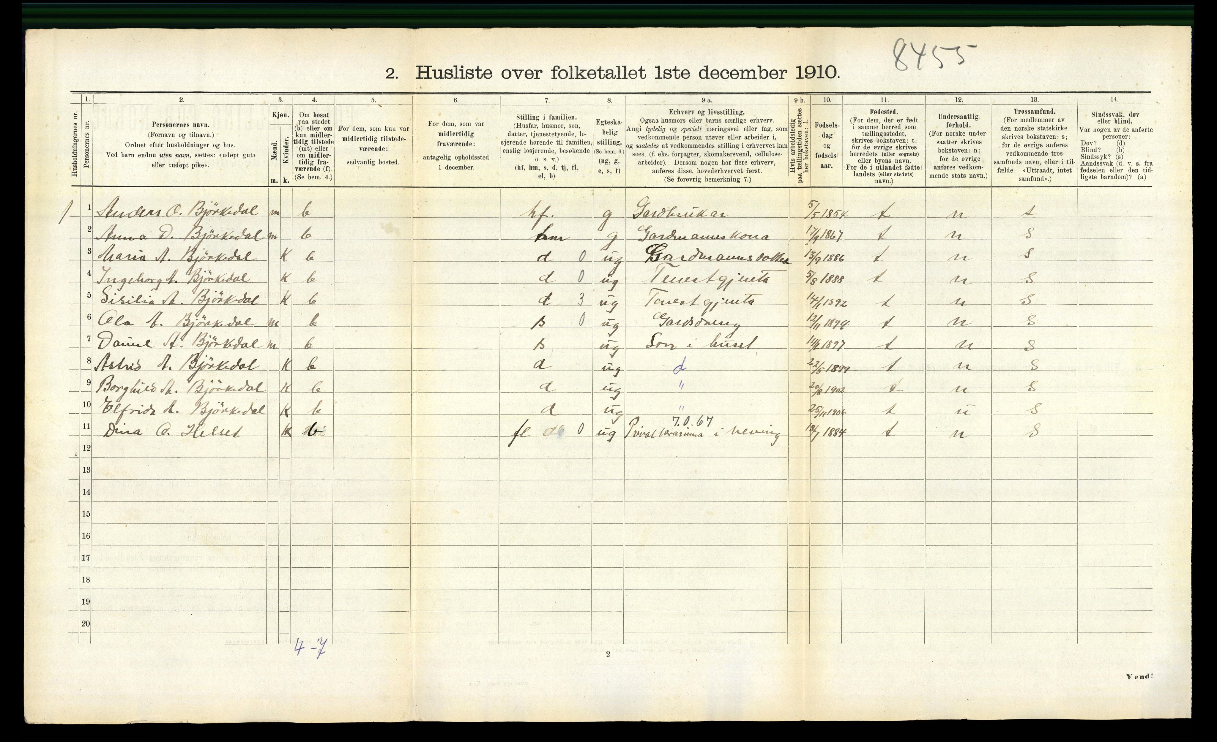 RA, 1910 census for Volda, 1910, p. 1187