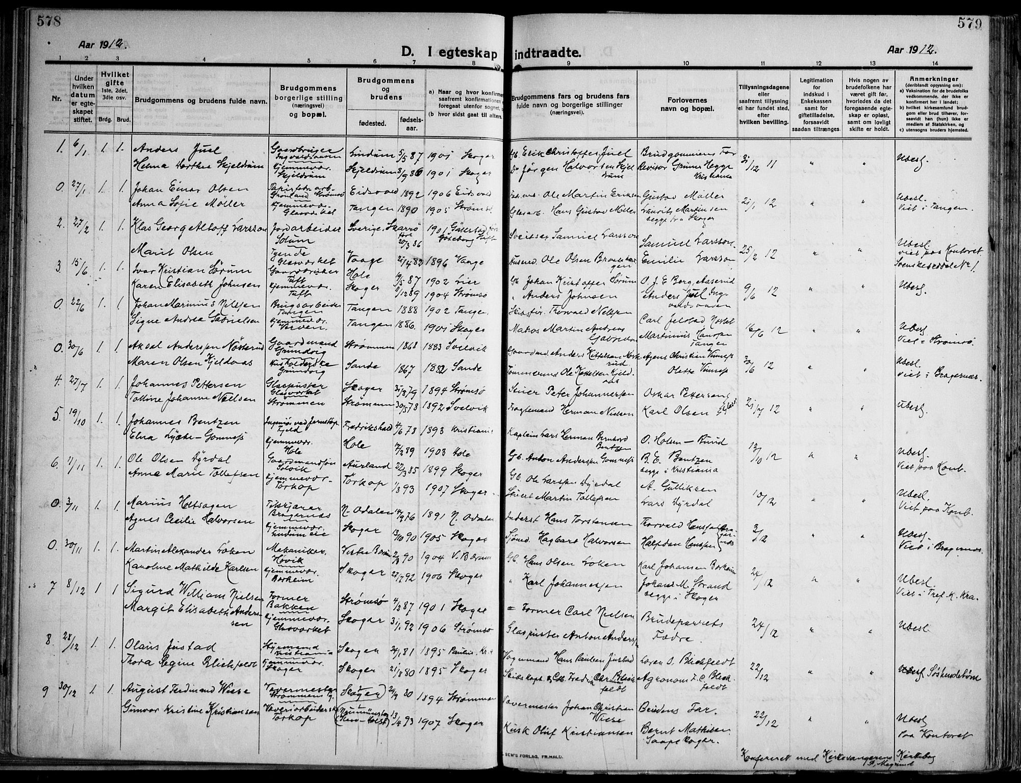 Skoger kirkebøker, AV/SAKO-A-59/F/Fa/L0007: Parish register (official) no. I 7, 1911-1936, p. 578-579