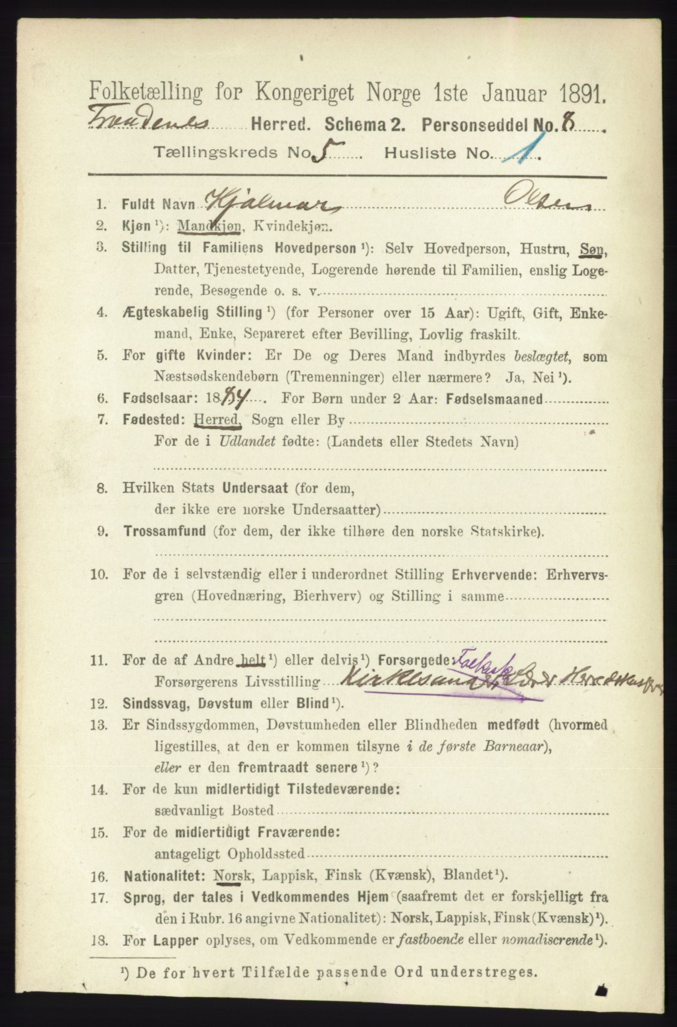 RA, 1891 census for 1914 Trondenes, 1891, p. 2830