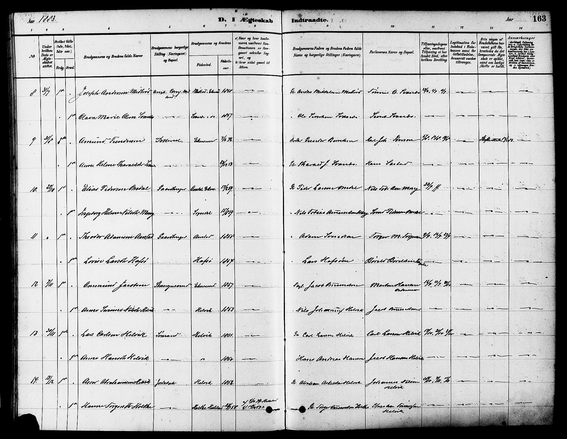 Eigersund sokneprestkontor, AV/SAST-A-101807/S08/L0017: Parish register (official) no. A 14, 1879-1892, p. 163